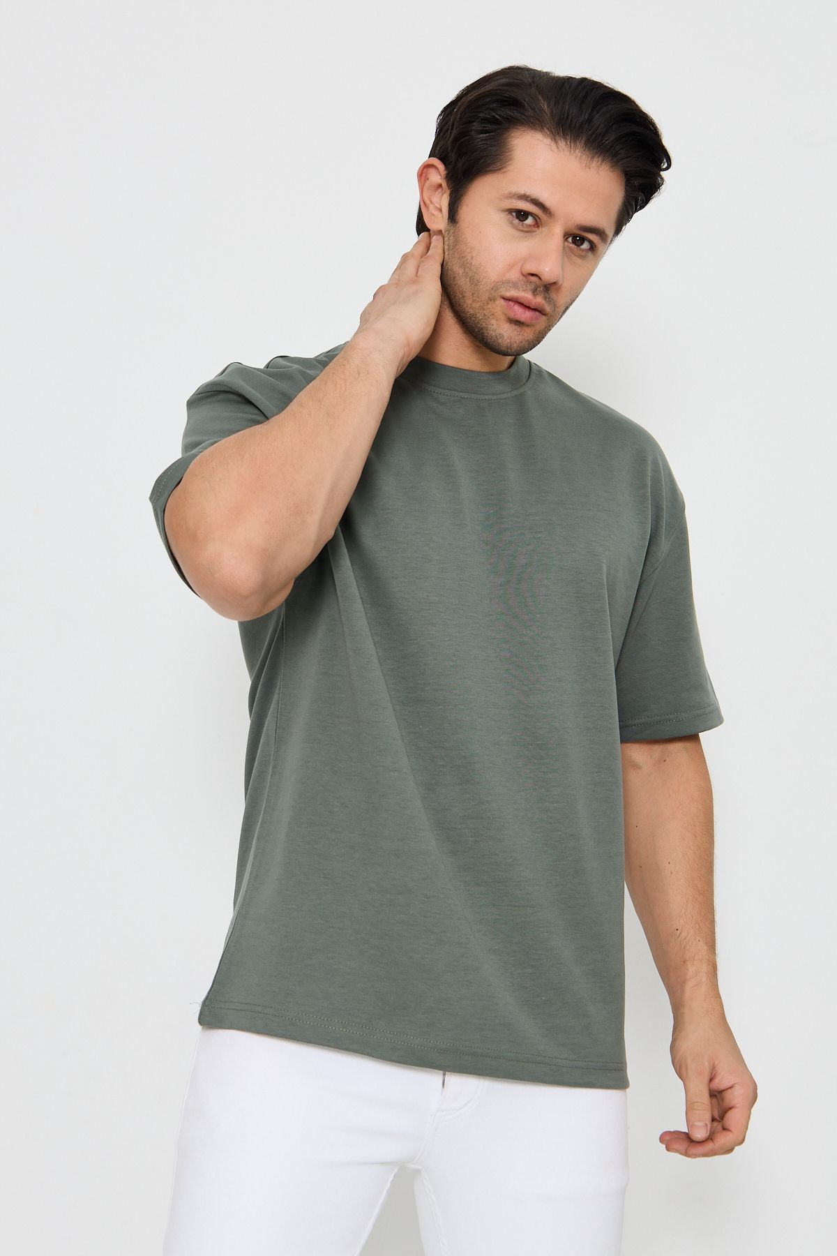 ZİNOX Erkek Bisiklet Yakka Oversize 2 İp Düz Basic T-shirt
