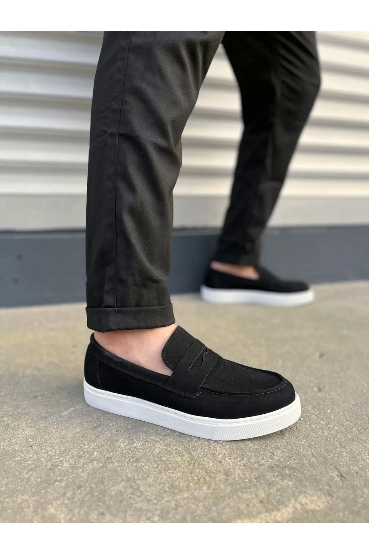 BİCANS JY180 Estilo X Bağcıksız Süet Erkek Günlük Spor Klasik Ayakkabı SBT - Siyah