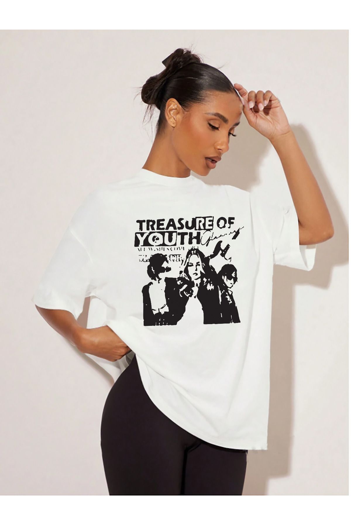 qavnas Unisex Treasure Baskılı Rahat Kesim Beyaz T-Shirt