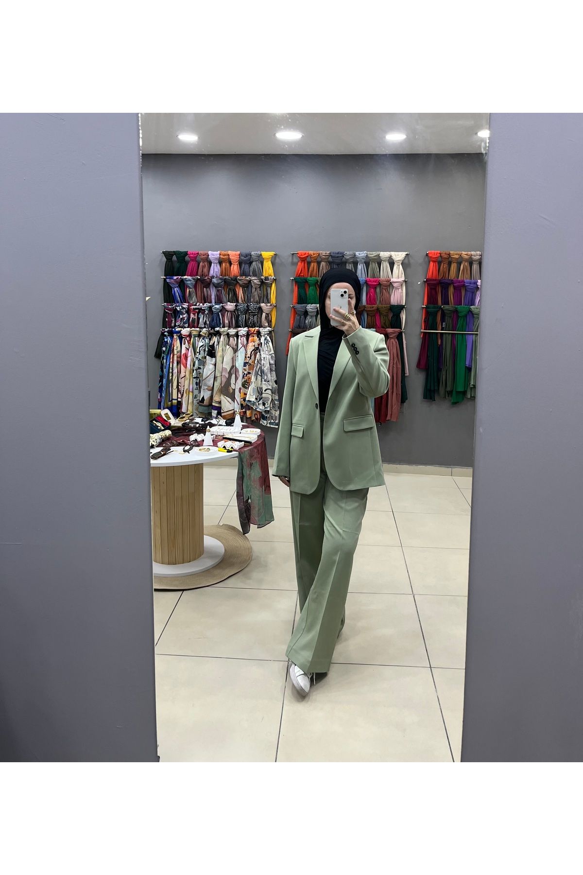 Kaktüs Yeşil blazer takım Palazzo pantolon ve ceket