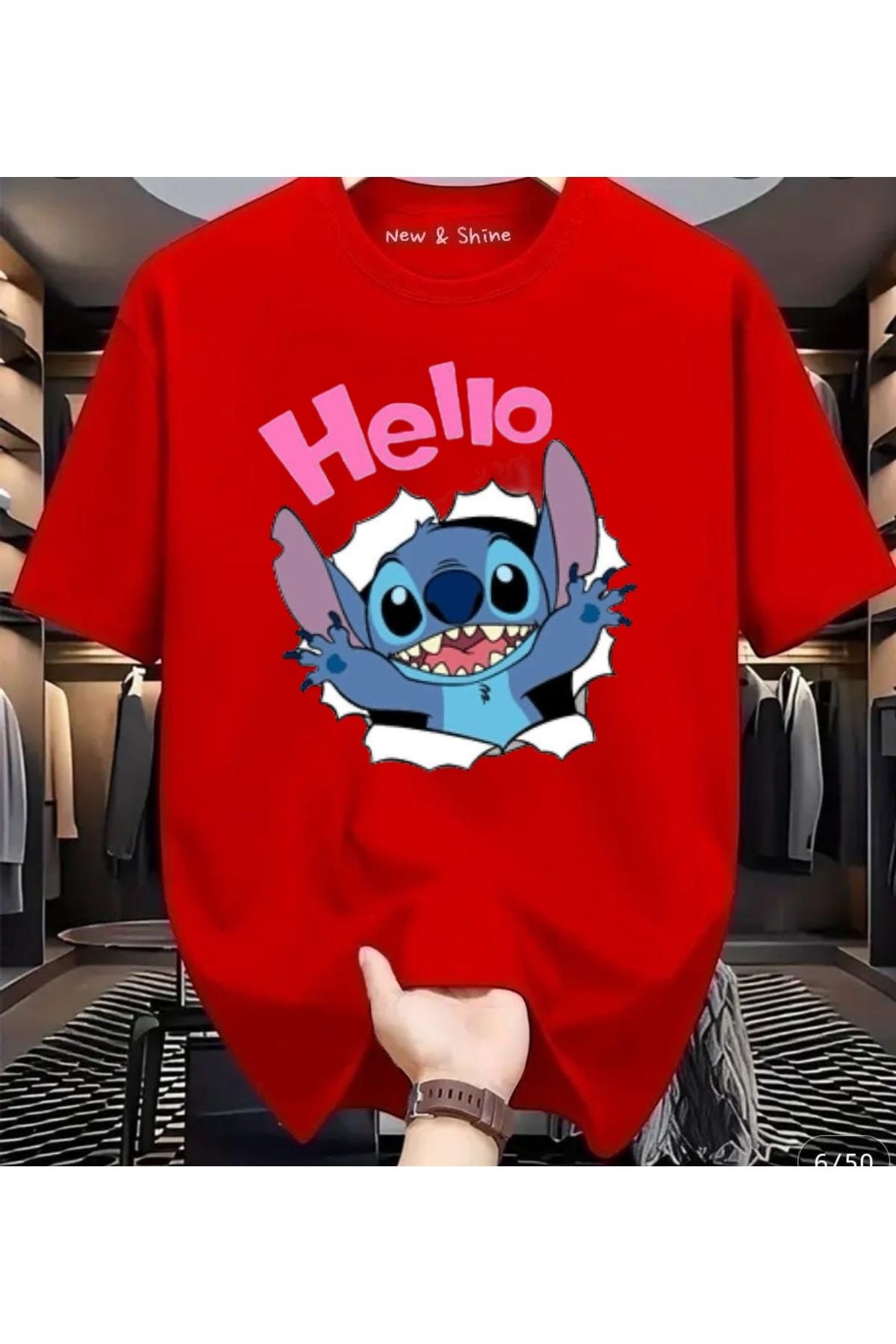 New Shine Hello Stitch Baskılı Oversize T-Shirt
