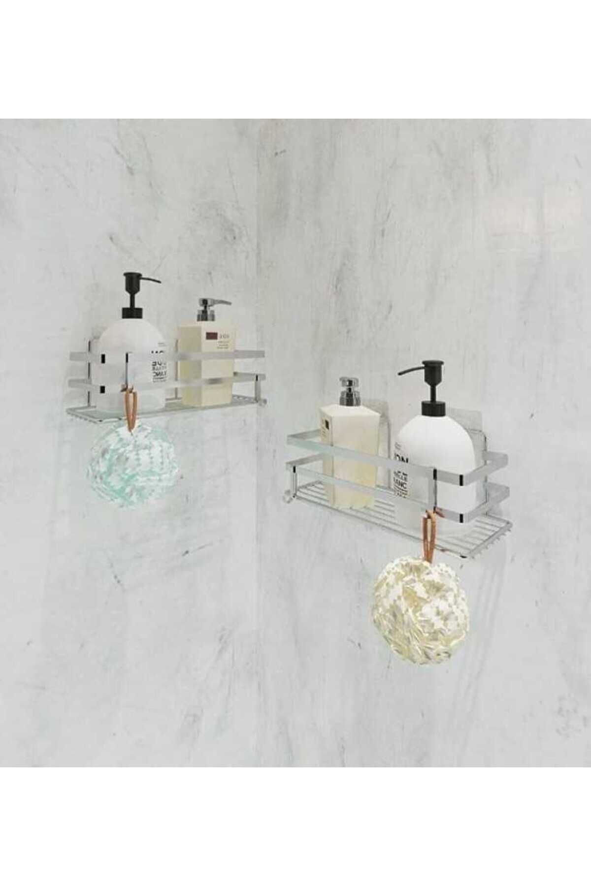 YÜCEKAYA TİCARET 2 adet tek katlı krom şampuanlık banyo rafı lif askısı, tek katlı gümüş banyo rafı