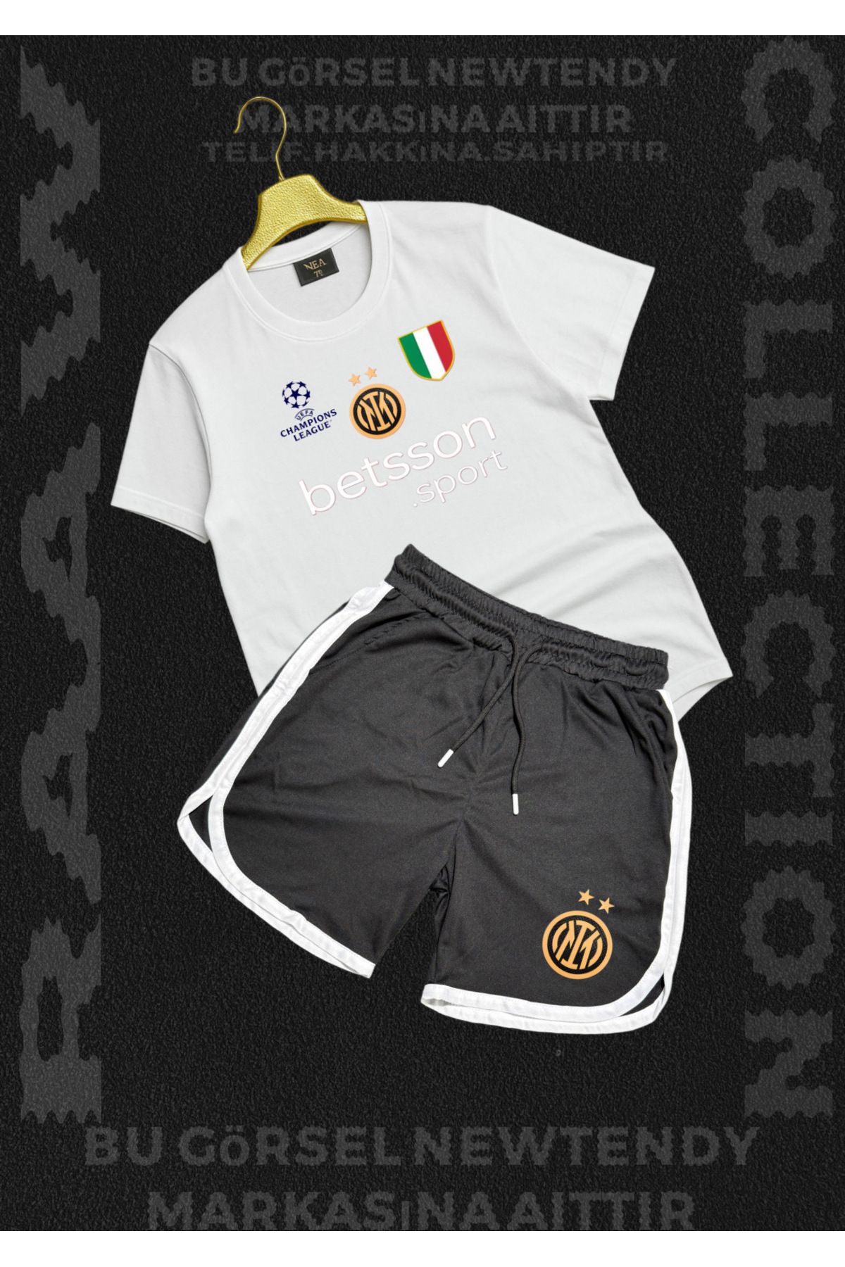Minikelya Inter Milan şampiyonlar ligi logo baskılı Thşört yazlık şort kombin 2li set ürünler
