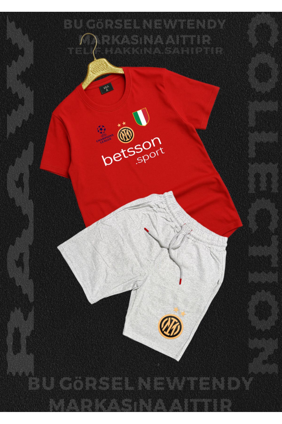 Minikelya Inter Milan şampiyonlar ligi logo baskılı Thşört yazlık şort kombin 2li set ürünler
