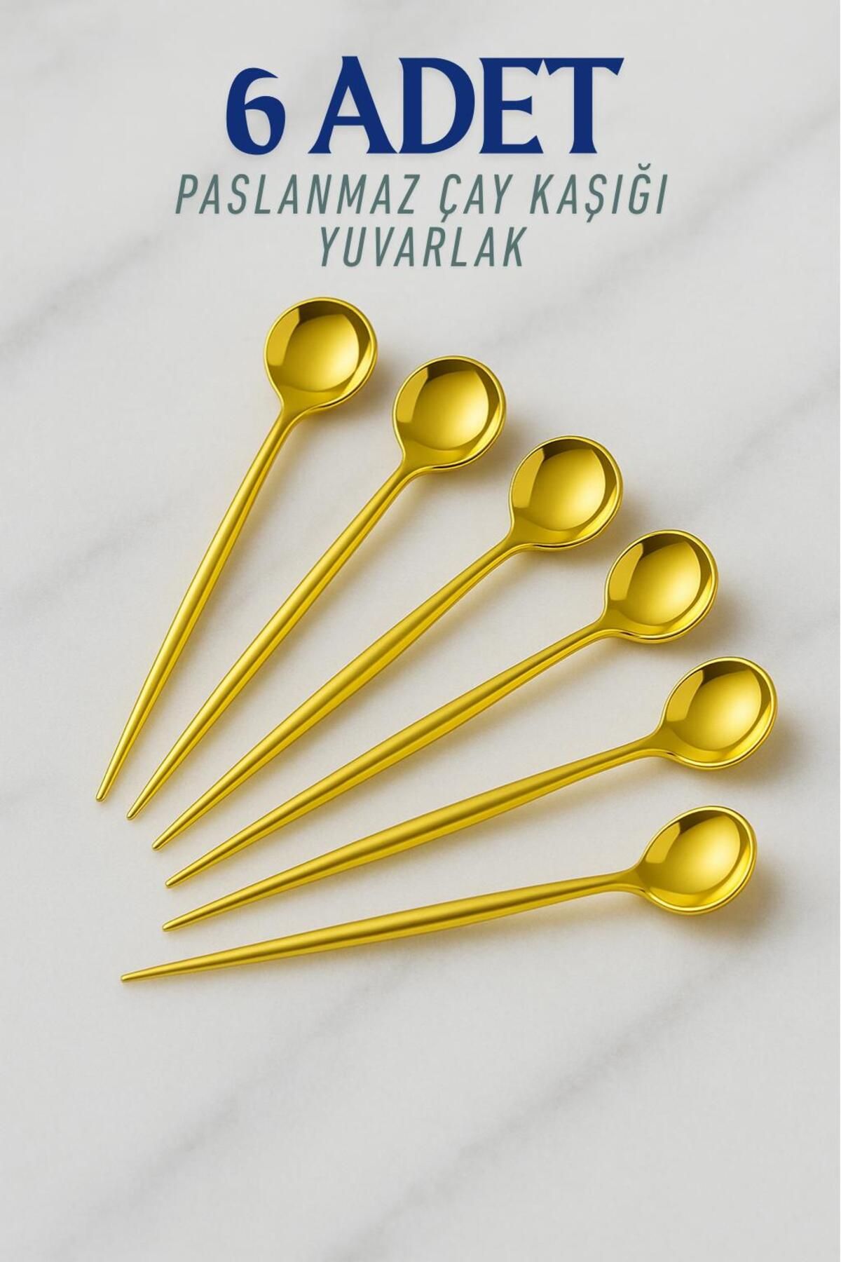 Metsar Home 6'lı Paslanmaz 18/10 Yuvarlak Gold Çay Kaşığı - Paslanmaz Kararmaz Çelik Kaşık