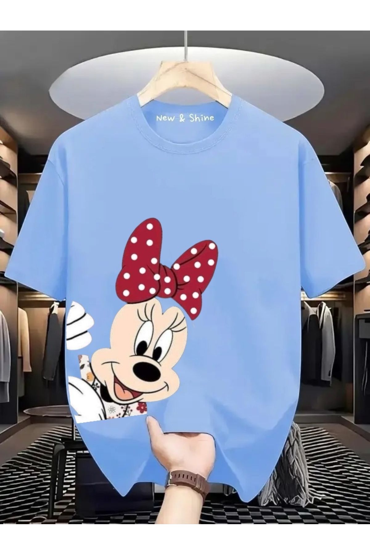 New Shine Minnie Mouse Yanda Baskılı Oversize T-Shirt