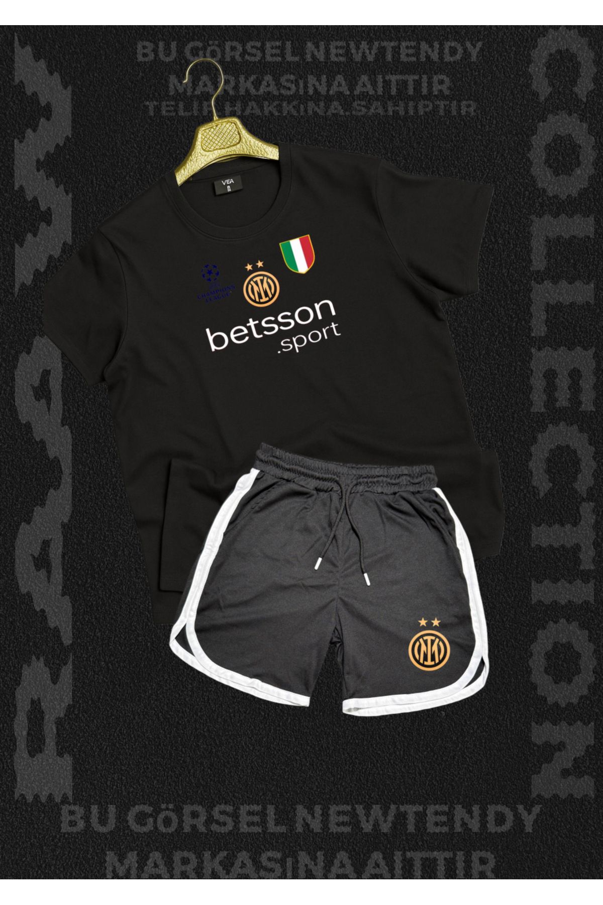 Minikelya Inter Milan şampiyonlar ligi logo baskılı Thşört yazlık şort kombin 2li set ürünler