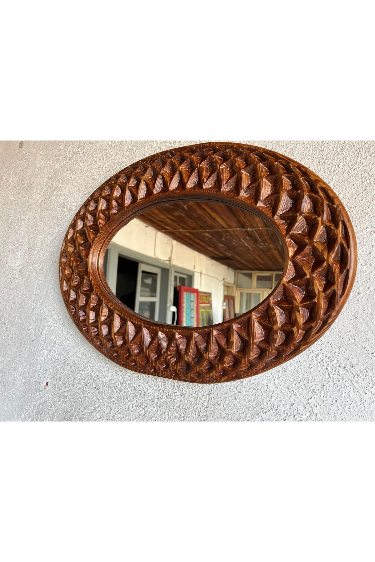 Home Ahşap Oyma Elips Ayna