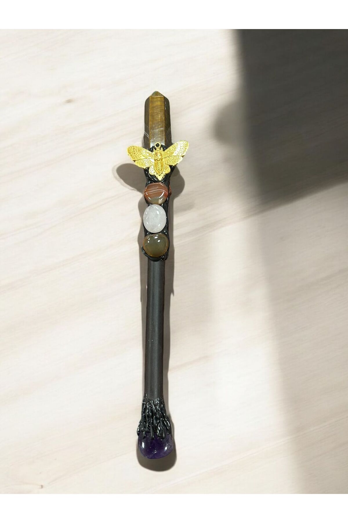 The Magıc of Healıng Doğal Taş Asa, Kaplangözü kristal Asa (Kaplangözü, Kristal kıvars ,Ametist, akik)
