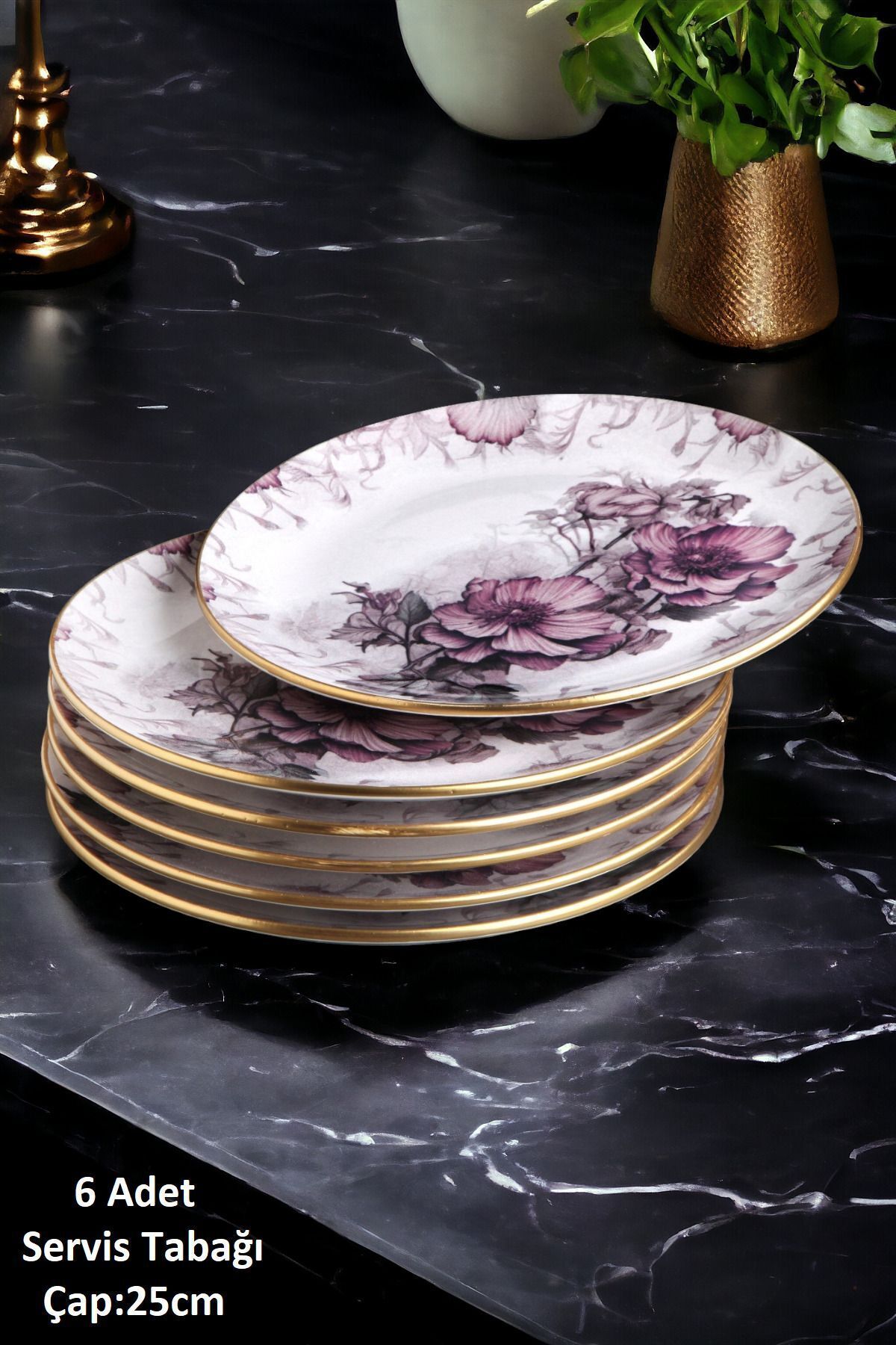 Pinkev-Petunia 12 Pieces Ceramic Cake Serving Plate Set for 6 Persons 4
