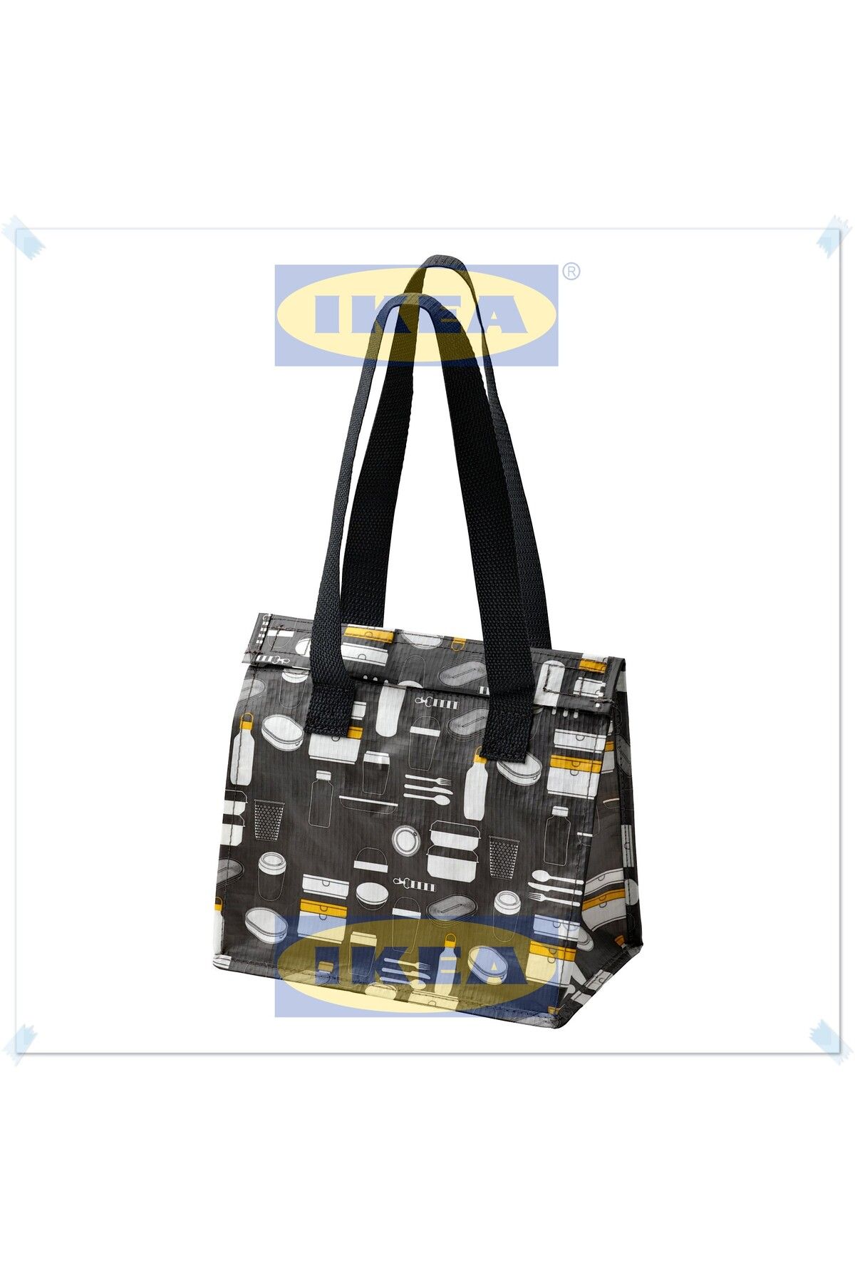 IKEA Fladdrig Gri Desenli Yemek Taşıma Çantası, Beslenme Çantası, Yemek Çantası, 25x16x27 cm