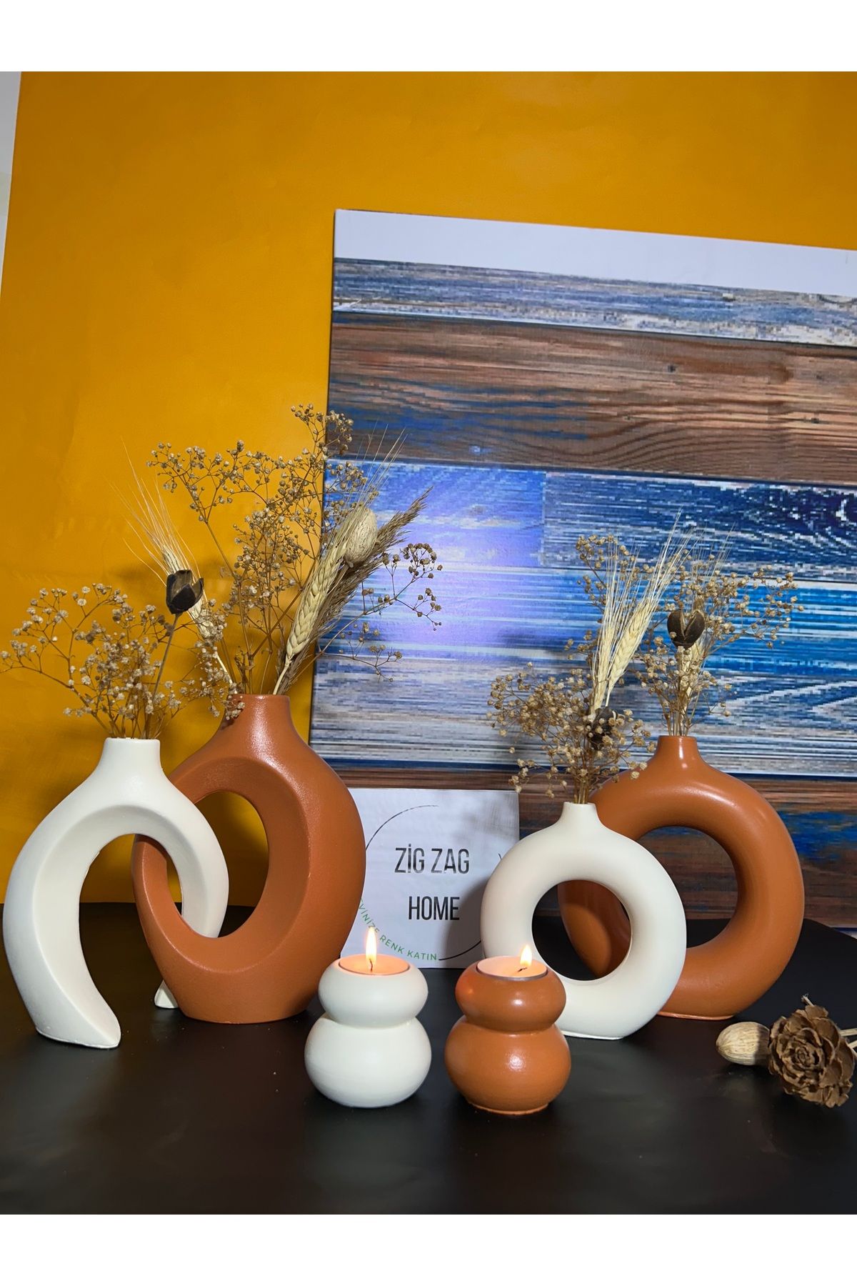 Zigzag Home Dekoratif 6 Parça Vazo set 2 Li sevgili 2 Li halka 2 Li mumluk bohem tarz 6 vazo takım