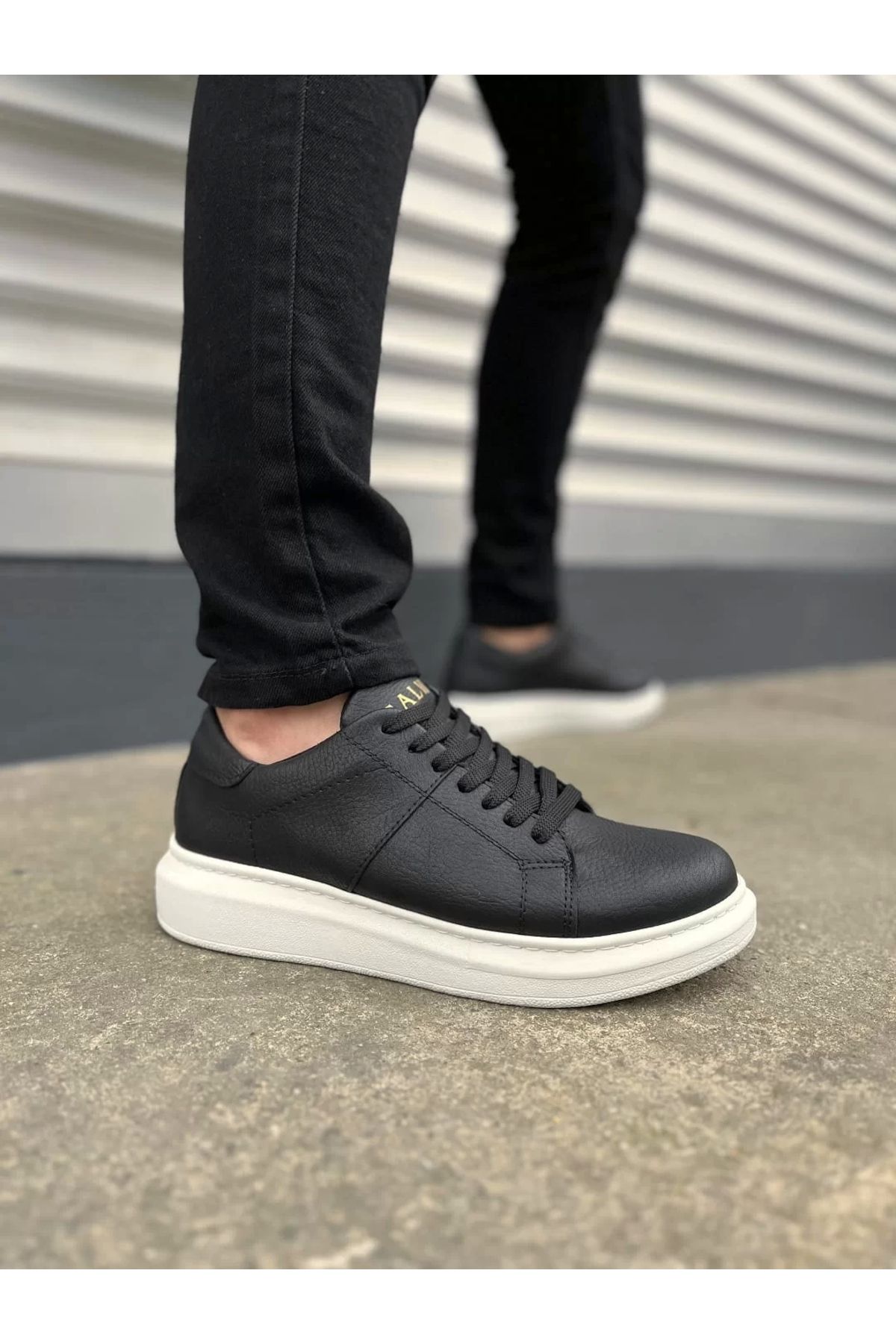 BİCANS JY151 Boost Bağcıklı Cilt Erkek Günlük Sneaker Ayakkabı CBT - Siyah