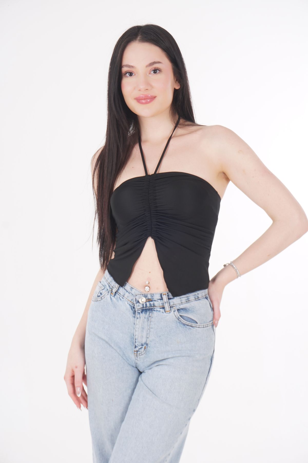 CHAURA Büzgülü Bağlamalı Crop Bluz