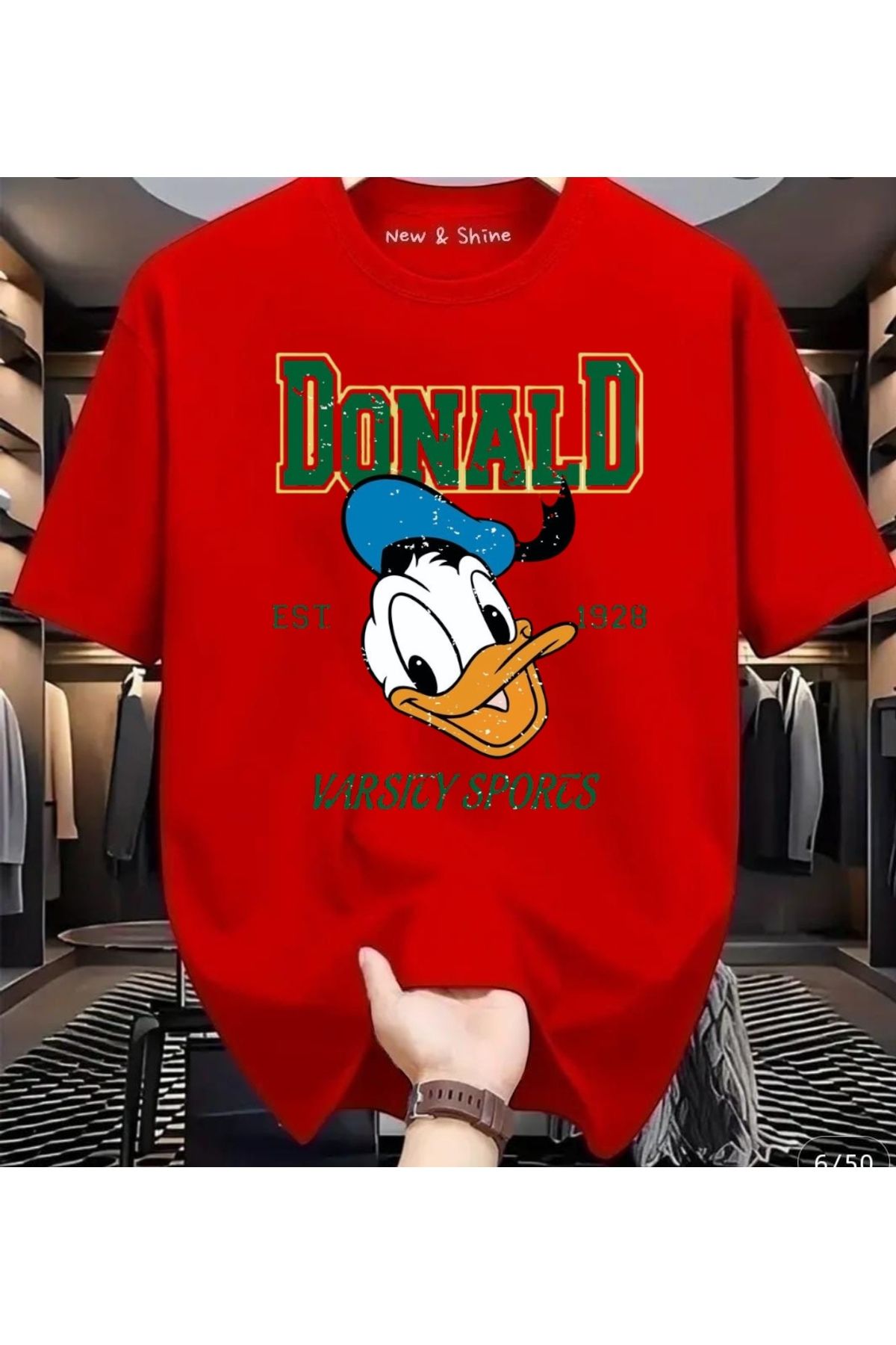 New Shine Donald Duck Baskılı Büyük Beden Oversize T-Shirt