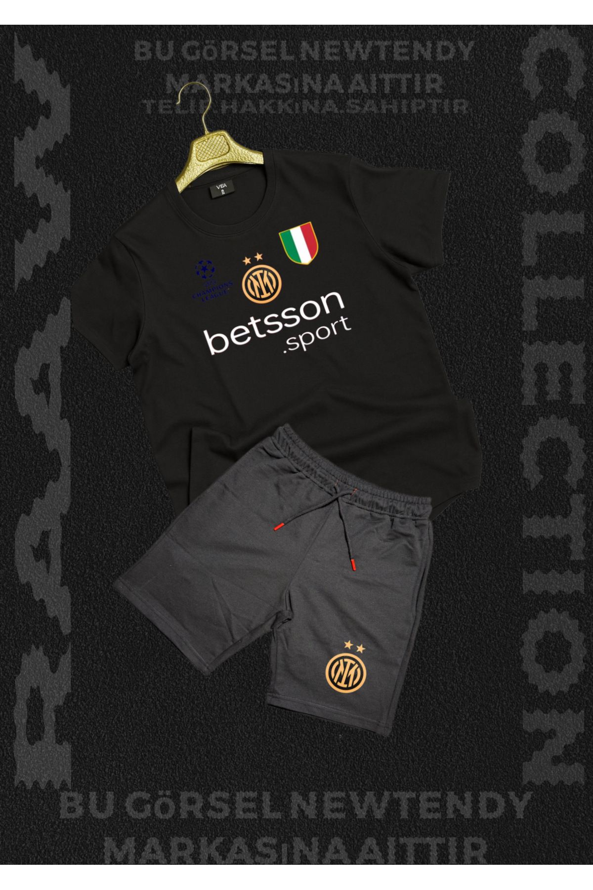 Minikelya Inter Milan şampiyonlar ligi logo baskılı Thşört yazlık şort kombin 2li set ürünler