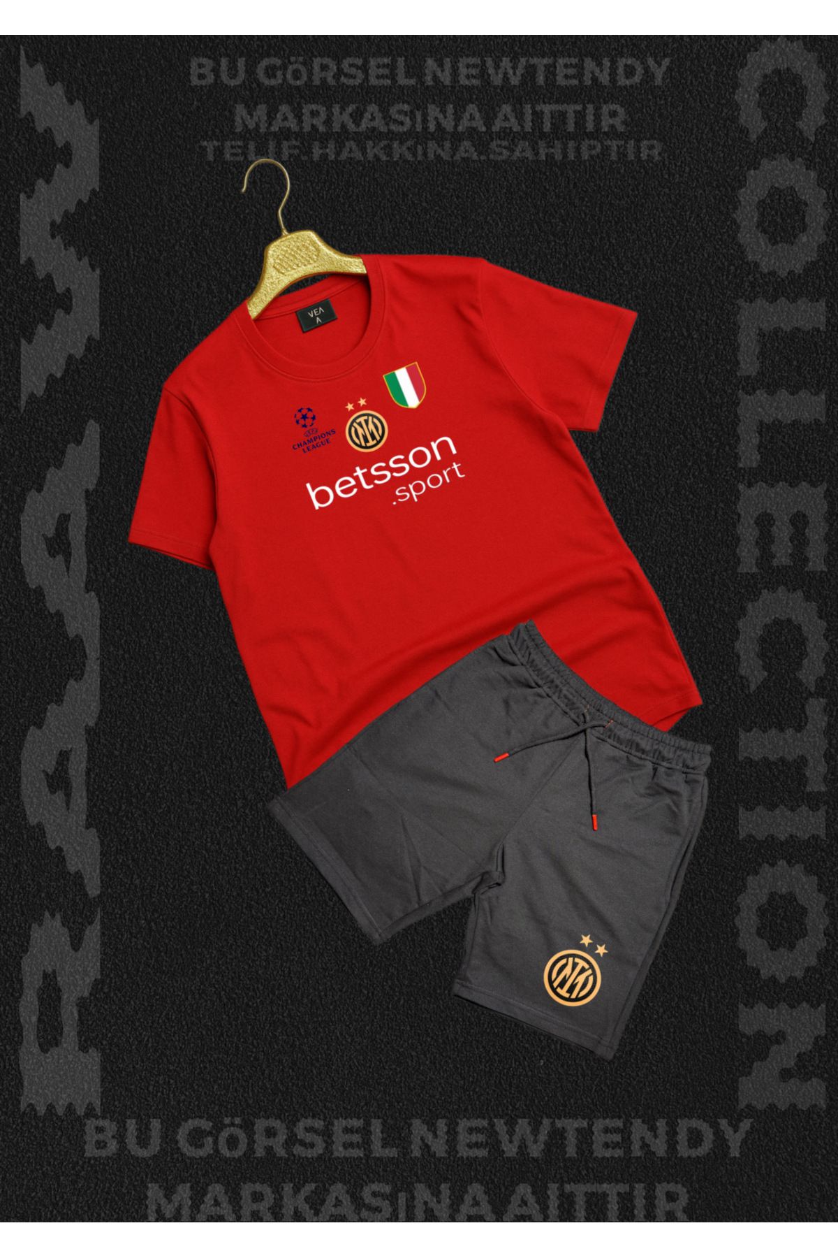 Minikelya Inter Milan şampiyonlar ligi logo baskılı Thşört yazlık şort kombin 2li set ürünler