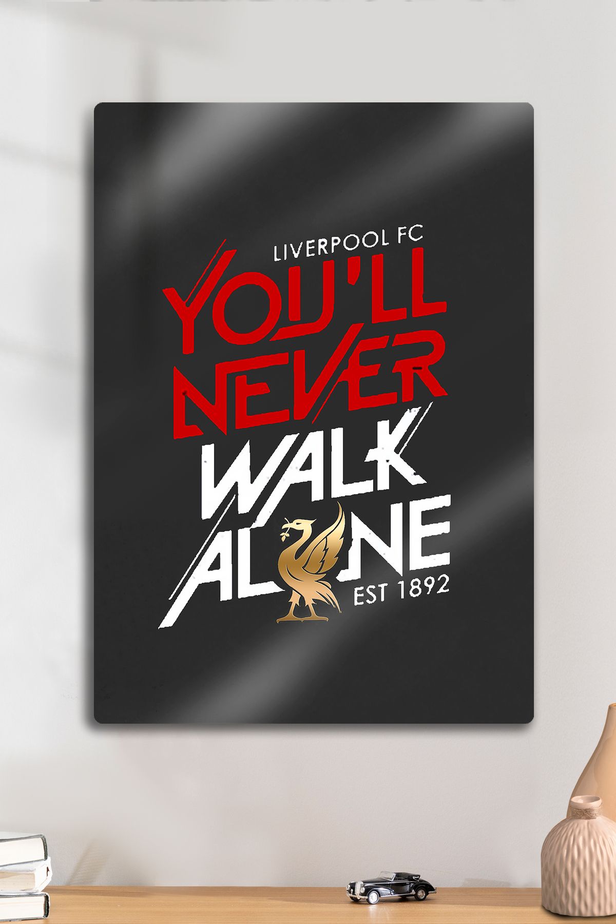 DekorHane Metal Baskı - Liverpool LFC, You'll Never Walk Alone, Parlak Dekoratif Tablo