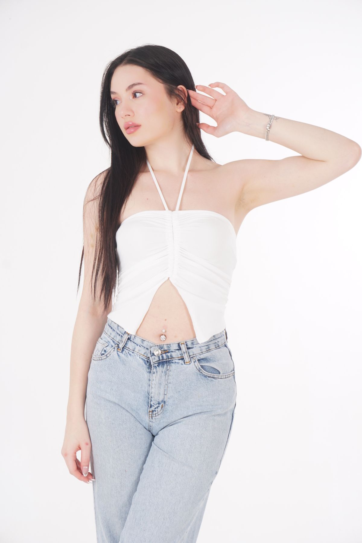 CHAURA Büzgülü Bağlamalı Crop Bluz