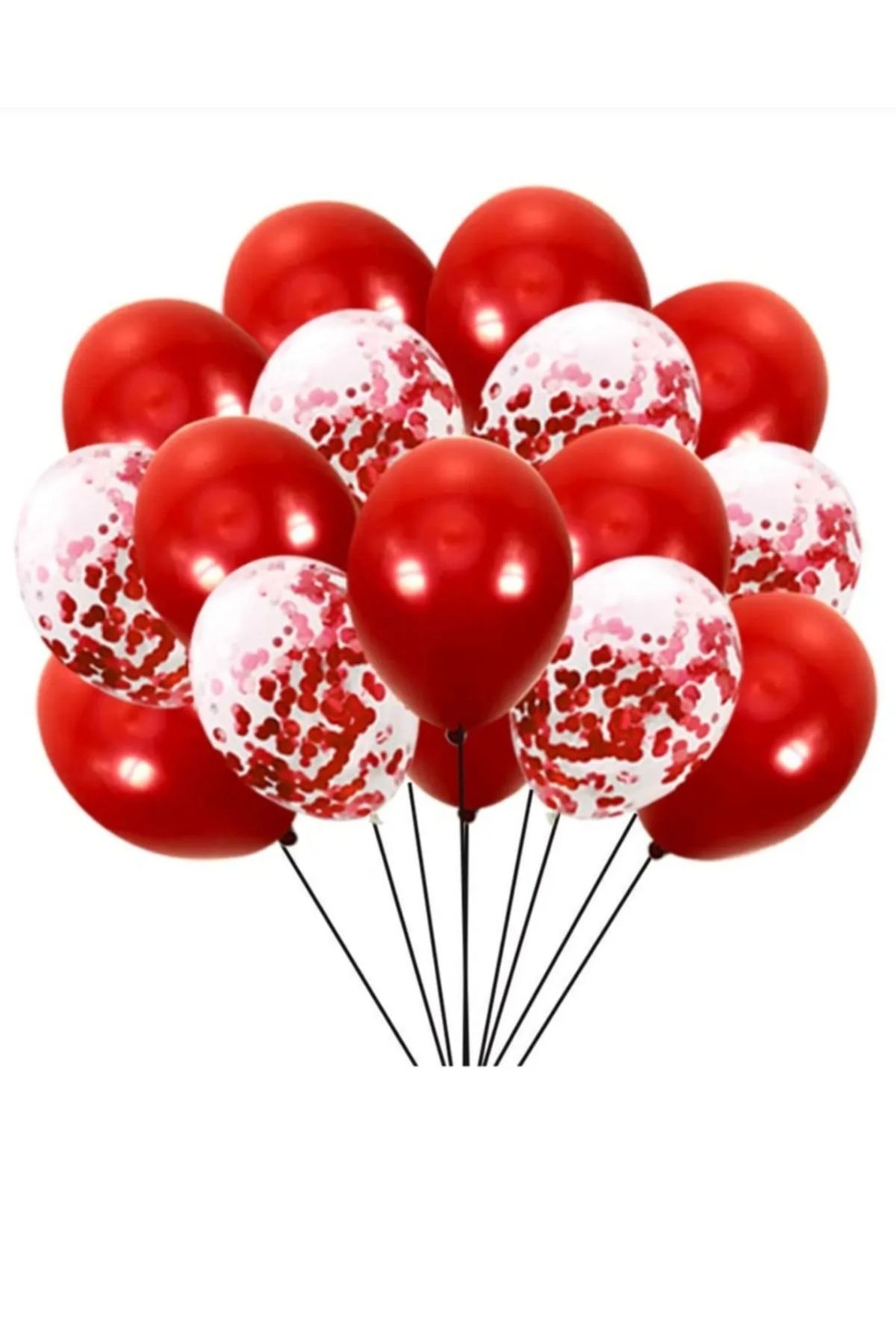 B&K süs ve tasarım 30 lu 15 kırmızı, 15 kırmızı konfetili şeffaf balon