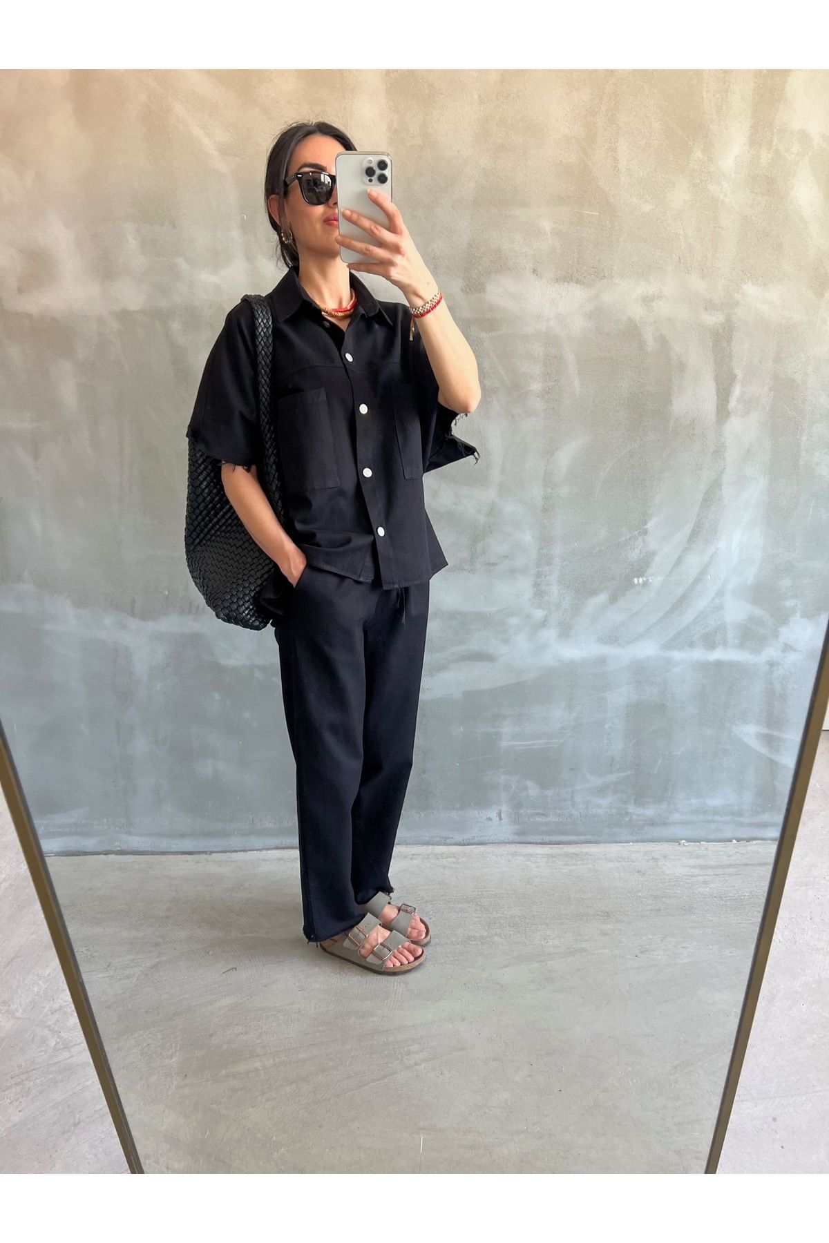 bymaestro woman Kadın Gabardin Gömlek-Pantolon Yazlık Takım