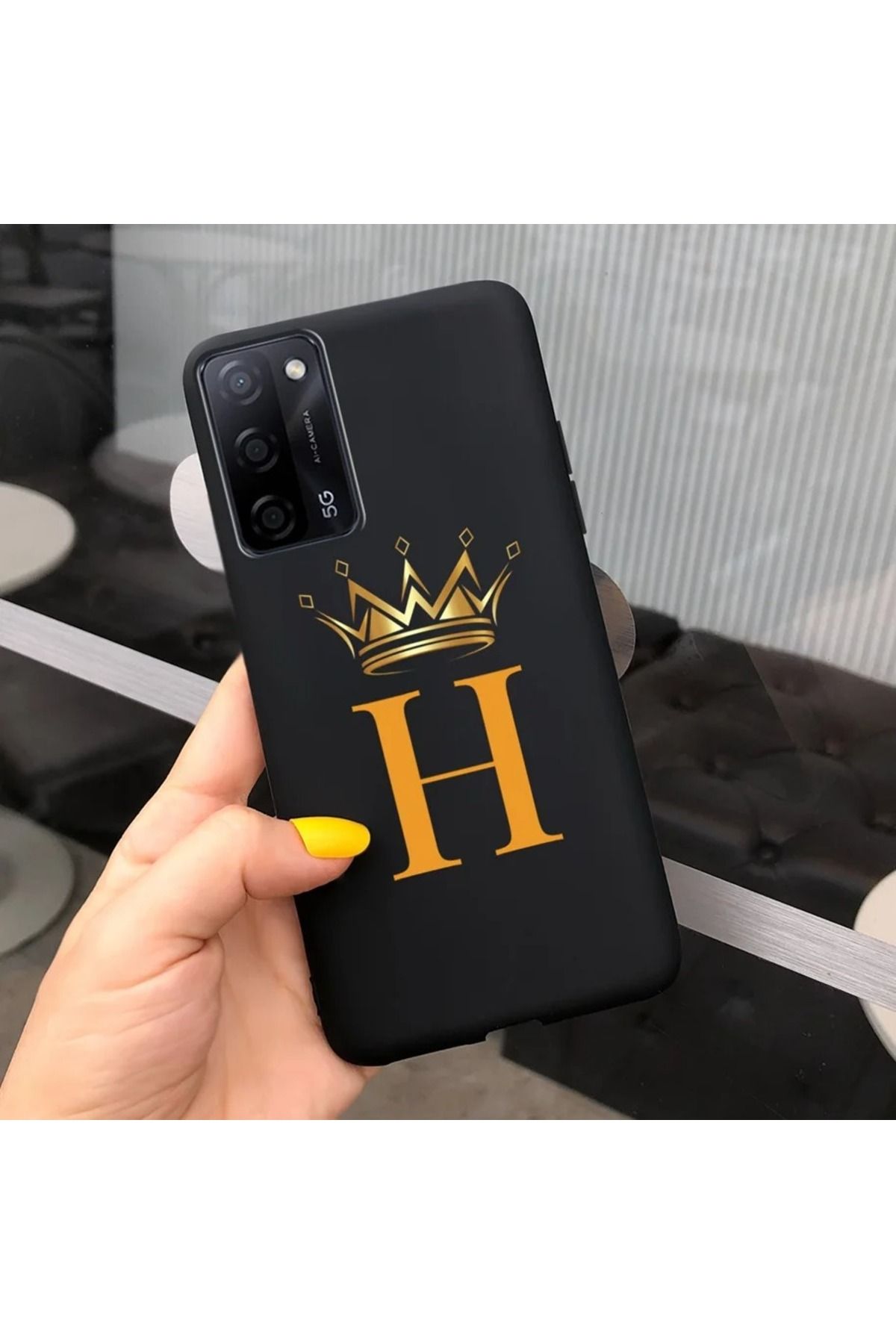 Rotaks Oppo A55 4G Uyumlu Harfli Taç Baskılı Kişiye Özel Silikon Telefon Kılıfı - H