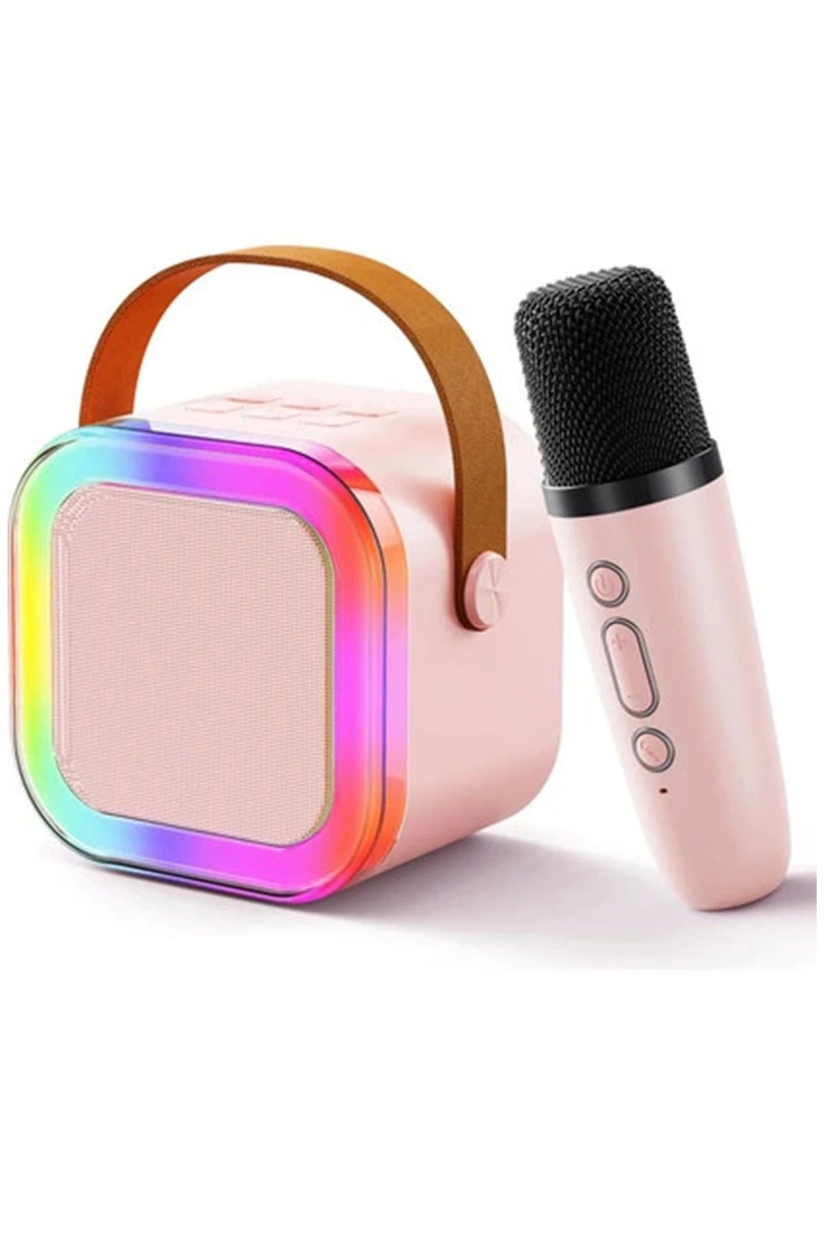 YNT İthalat Karaoke Kablosuz Hoparlör Mikrofonlu Rgb Işıklı Bluetooth Speaker Tf Kart/usb Pembe