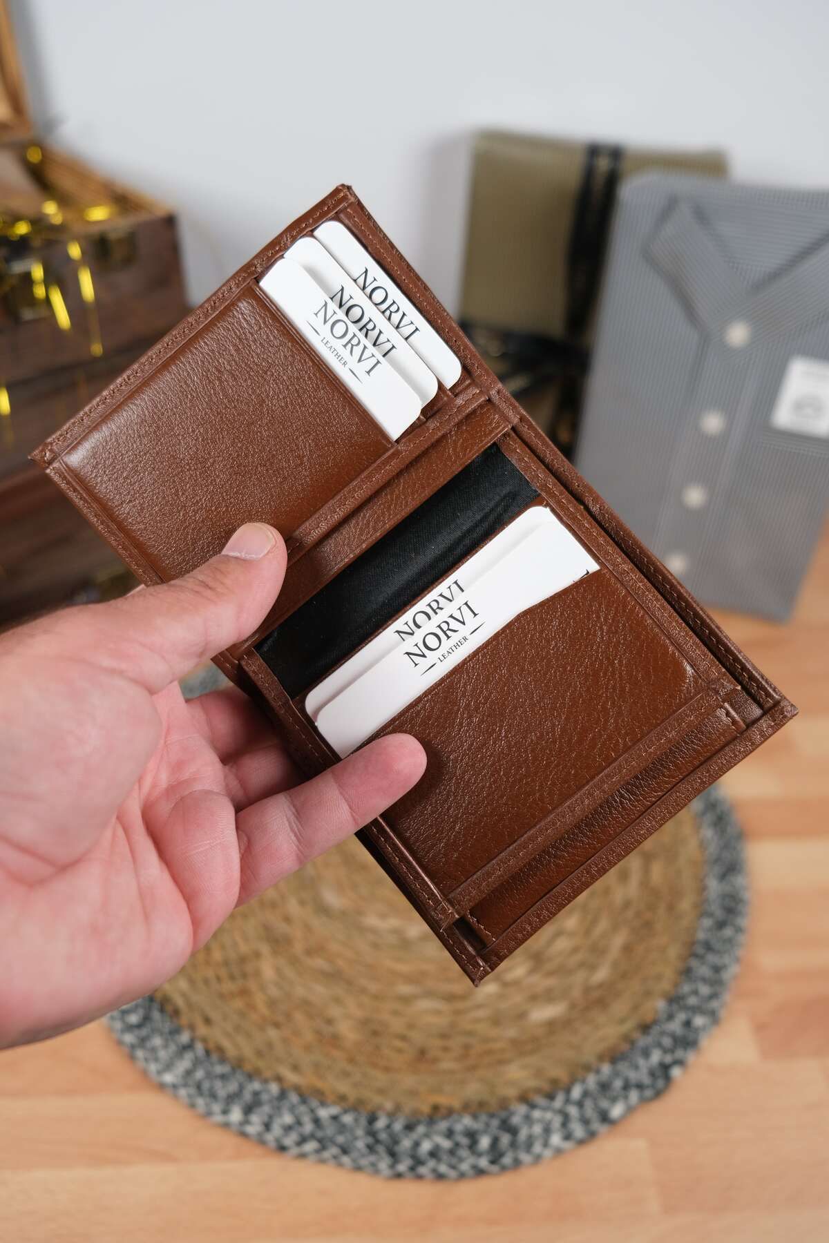 کیف پول مردانه و زنانه چرمی اصلی با محفظه سکه Norvi Leather