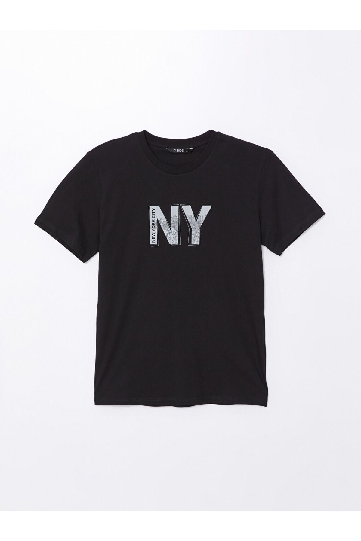 MENA Siyah Bisiklet Yaka Kısa Kollu Baskılı Penye Erkek T-shirt