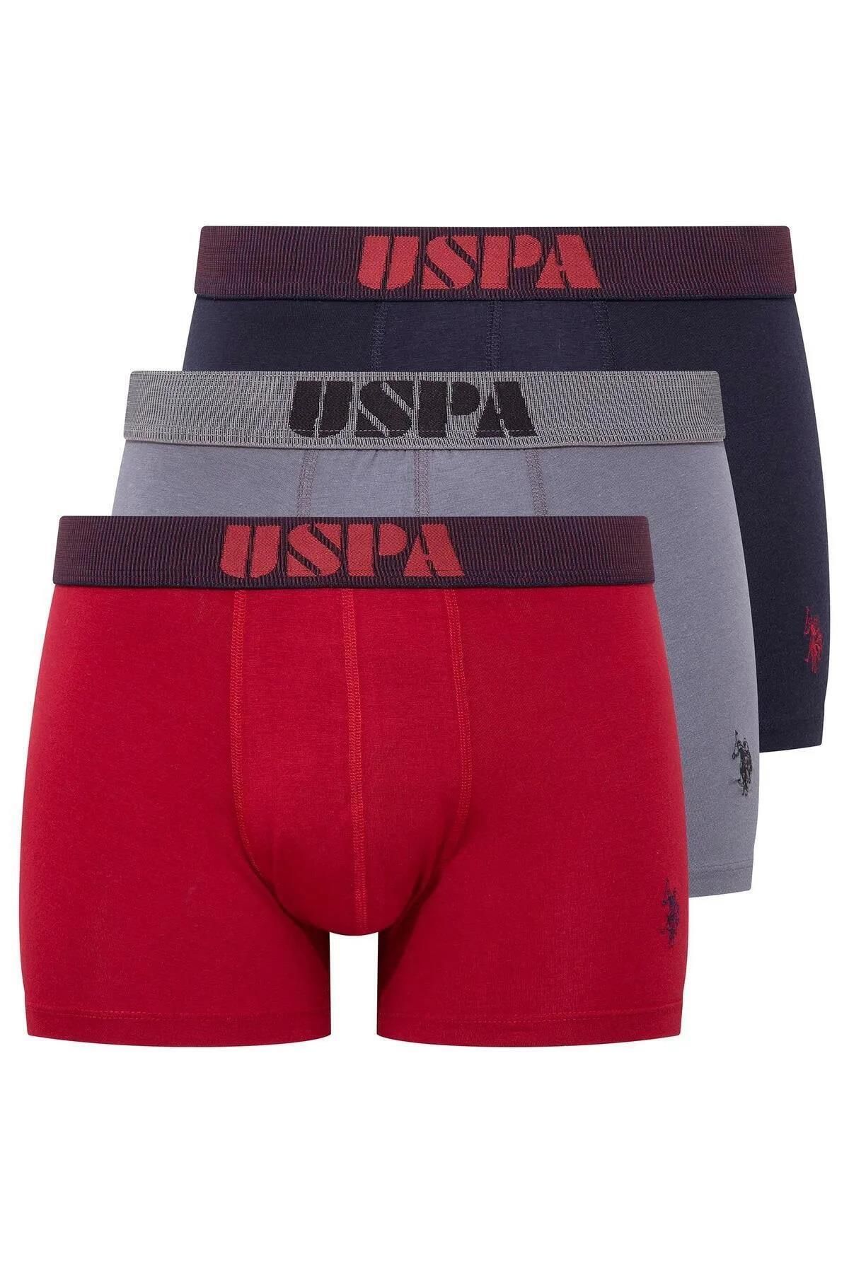 U.S. Polo Assn. U.S. Polo Assn. Bordo Lacivert Antrasit 3'lü Modal Erkek Boxer, %47 modal %47 pamuk %6 likra