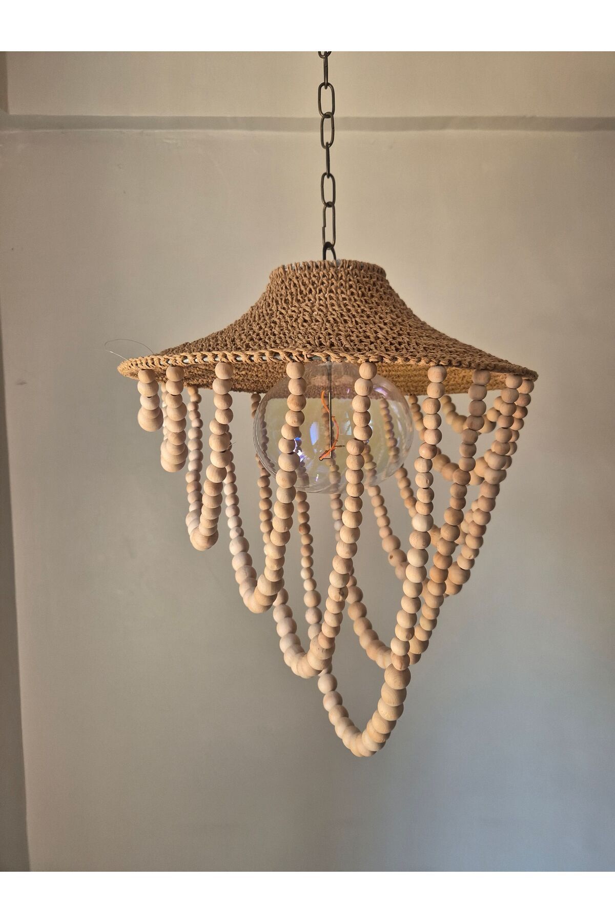 zaasdesign Bohem ve İskandinav dekorayon El örgüsü kağıt ip ve Boncuklu Avize (duydahil)
