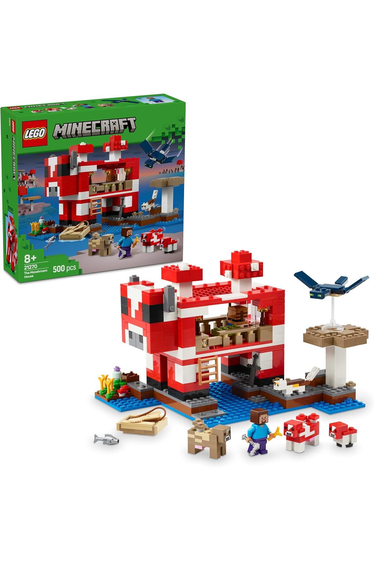 STOREMAX jvnnastore Minecraft Mooshroom Evi 21270, 8 Yaş ve Üzeri Erkek ve Kız Çocuklar için Mantar Tarl