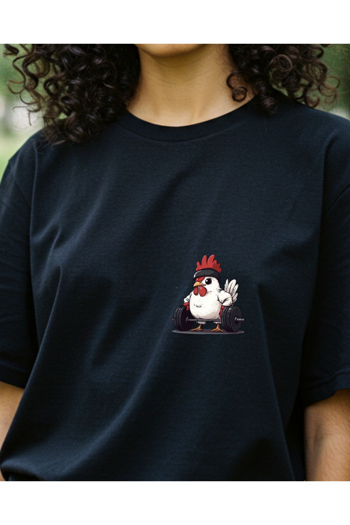 Ebiidesign Ağırlık Kaldıran Tavuk Tasarımlı Baskılı T-Shirt