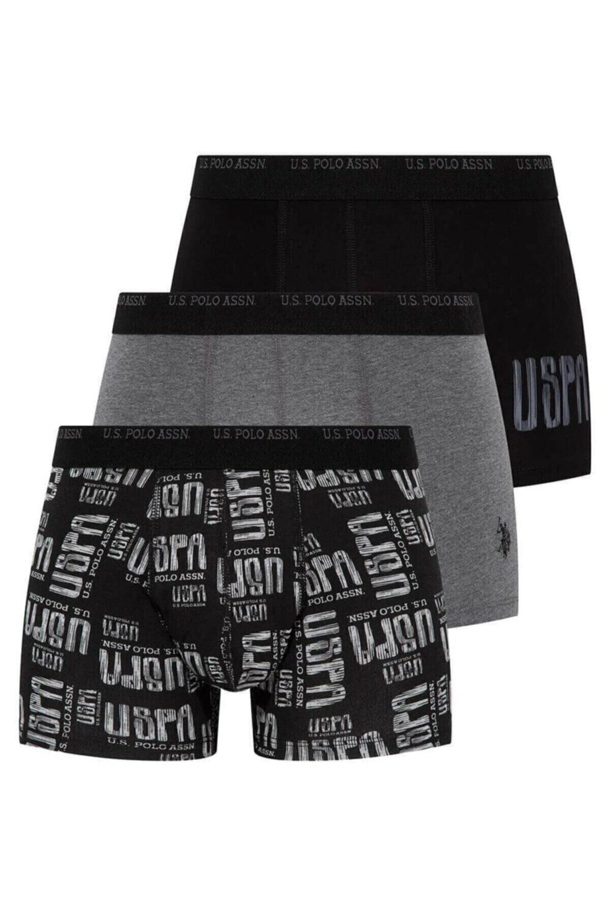 U.S. Polo Assn. 3'lü Pamuklu Ve Likralı Erkek Boxer, , Uspa Yazı Baskılı Likralı Erkek Boxer