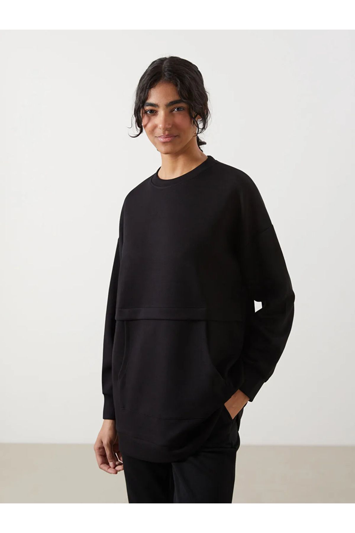 LC Waikiki Bisiklet Yaka Oversize Kadın Sweatshirt Tunik