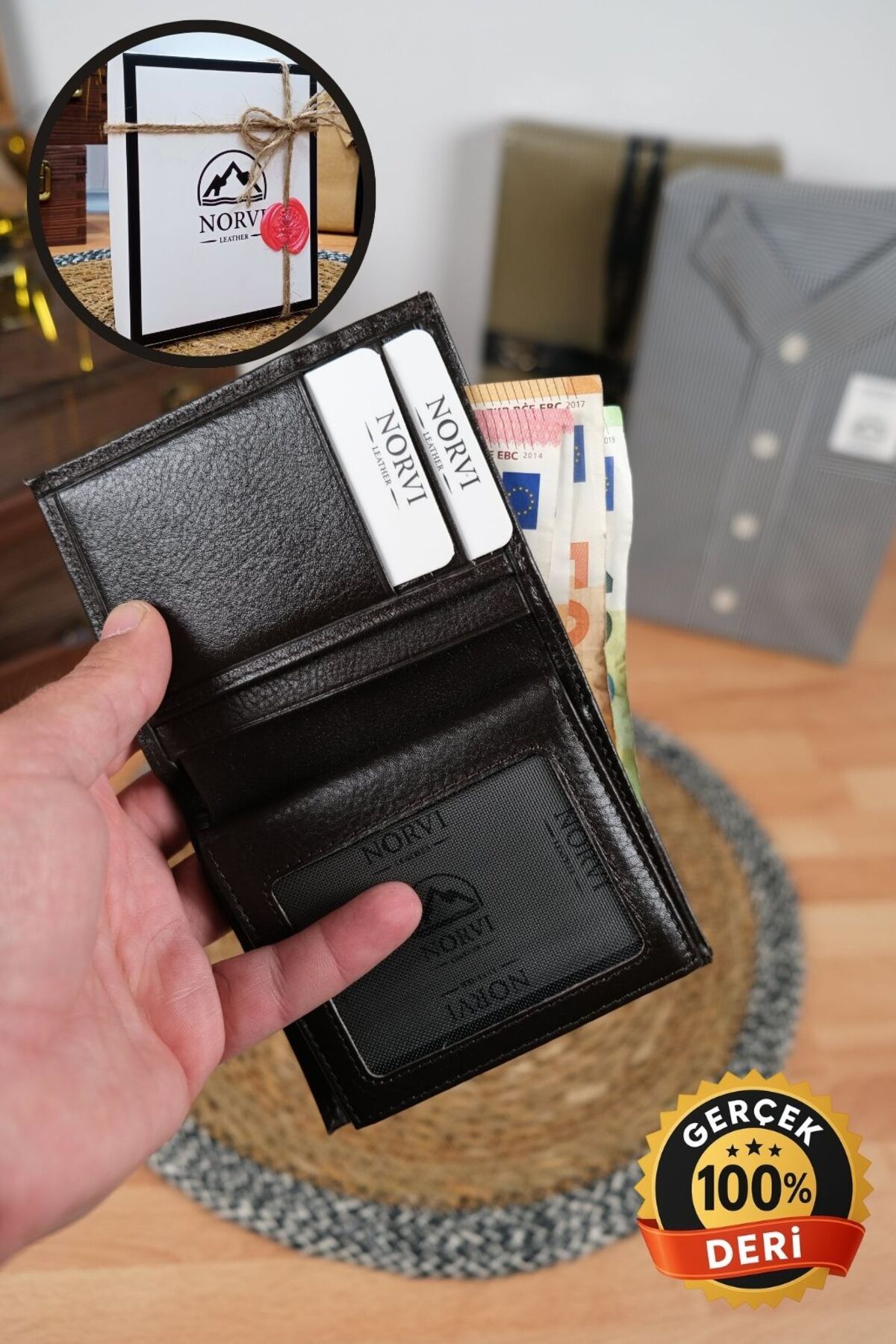 Norvi Leather Bozuk Para Bölmeli Hakiki Deri Cüzdan Siyah