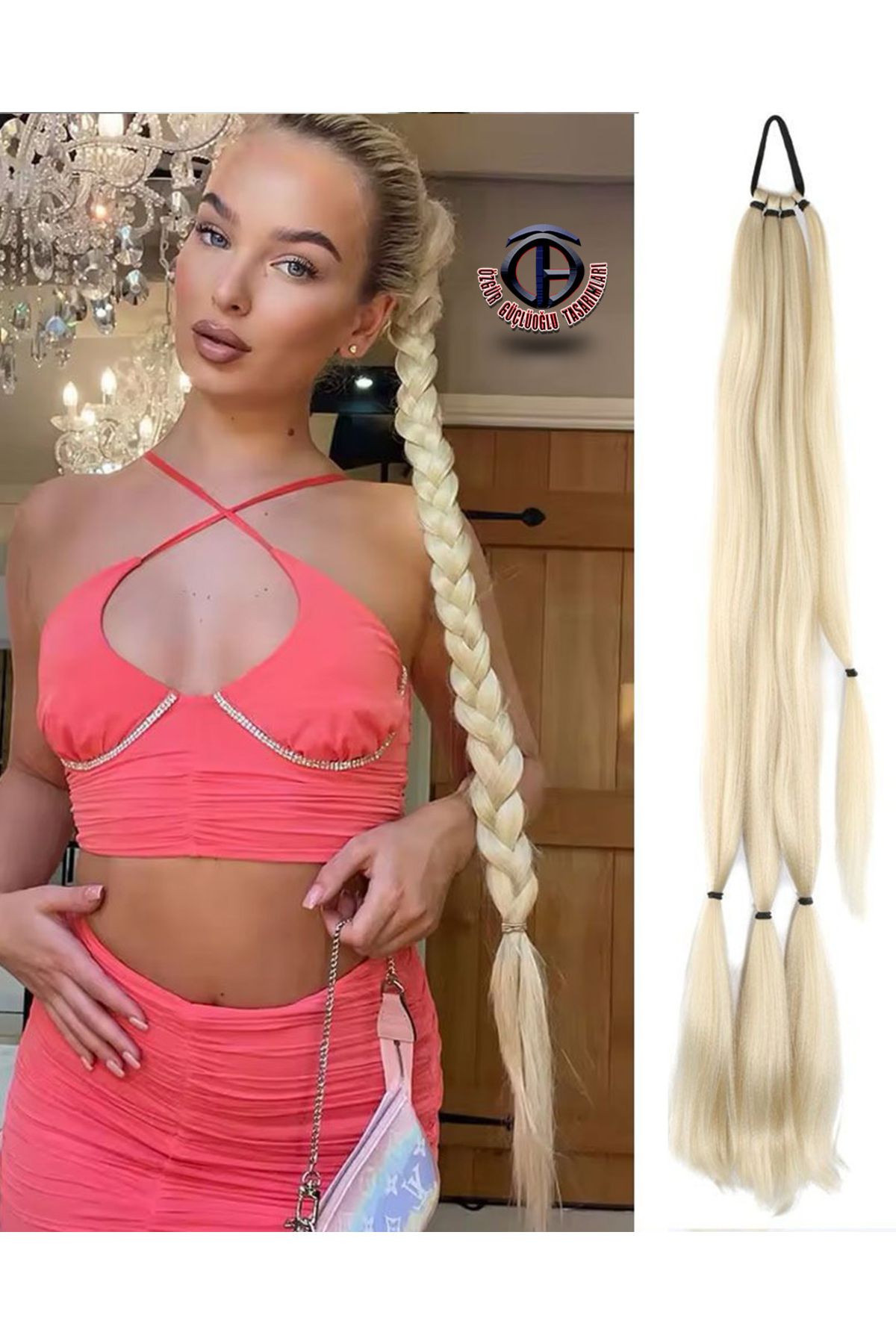 özgür güçlüoğlu tasarımları At kuyruğu Üçlü Örgü Saç Uzatma Fiber Kanekalon Saç (tokalı)