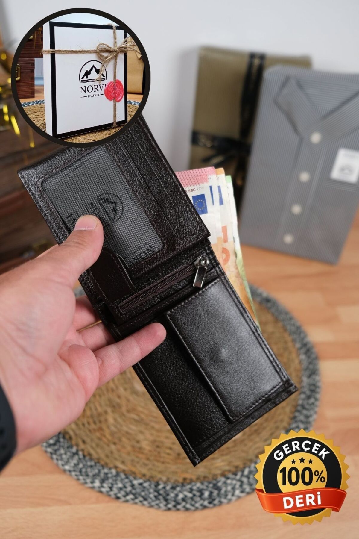 Norvi Leather Bozuk Para Gözlü Hakiki Deri Cüzdan Siyah Renk