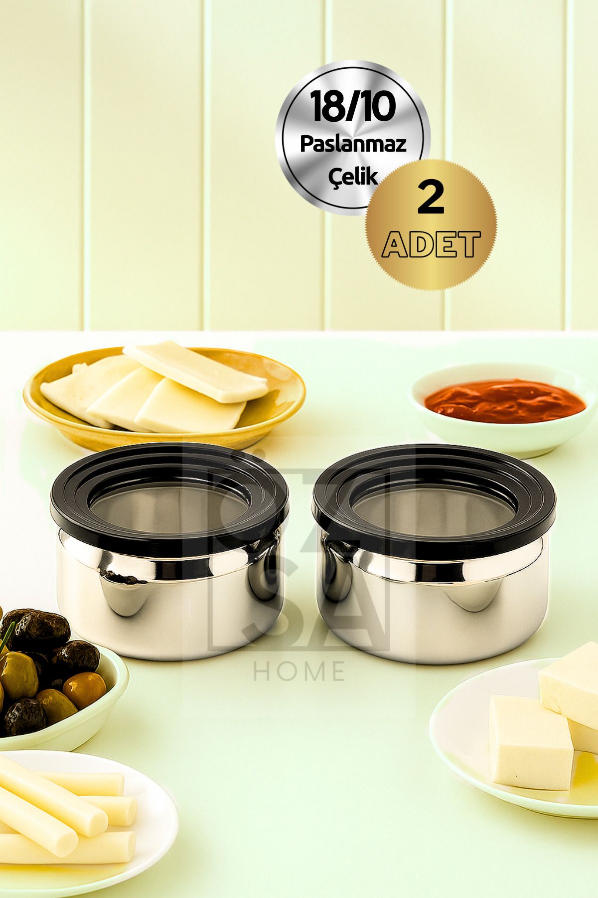 ÖzSa Home 2 Adet 18/10 Paslanmaz Çelik 12 cm Saklama Kabı Vakumlu Kapaklı Saklama Kabı Şeffaf Kapaklı Kase