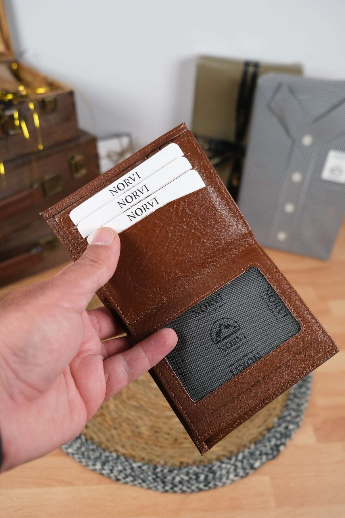 کیف پول مردانه و زنانه چرمی اصلی با چشمان سکه ای قهوه Norvi Leather