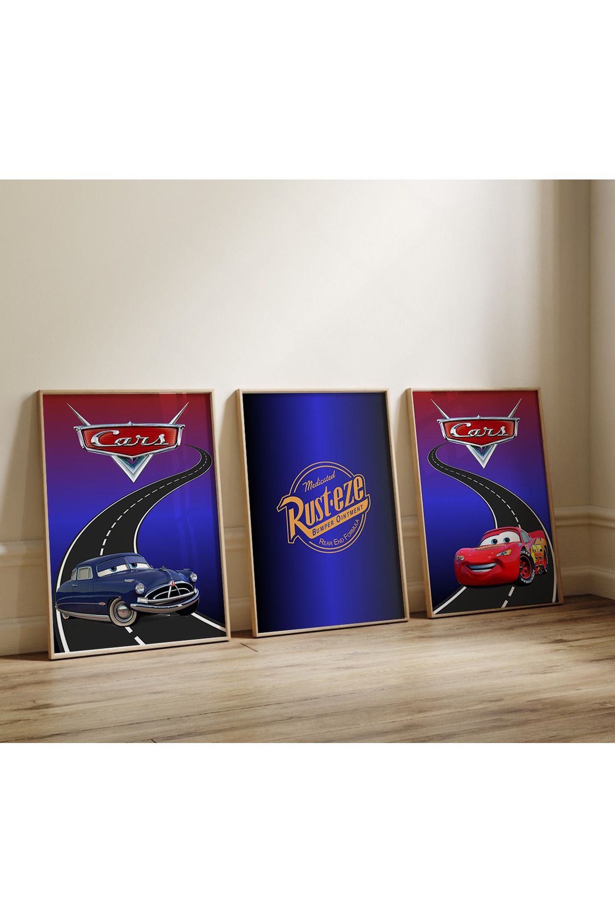 POSTER 3 lü Şimşek Mcqueen, Arabalar Filmi Poster, Çocuk Ve Genç Odası, 3'lü Çerçevesiz Poster Seti 3 Adet