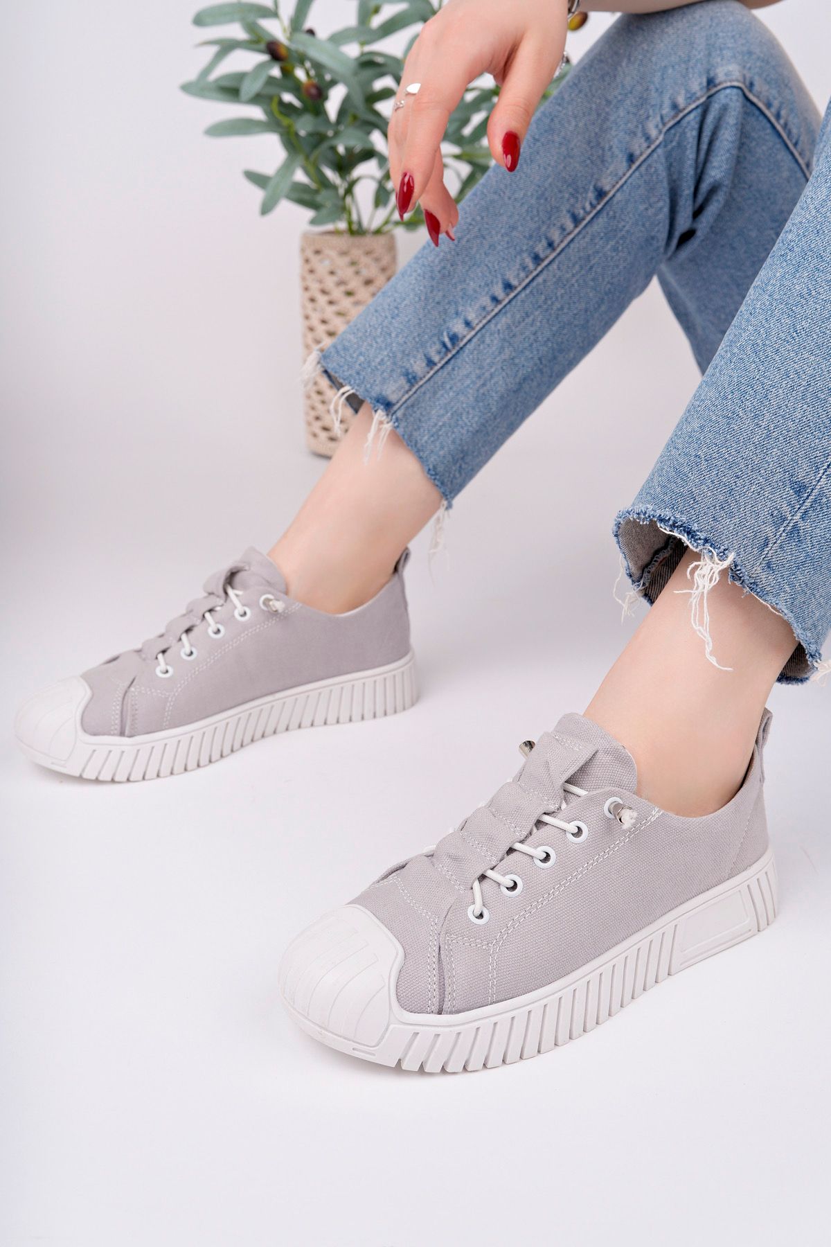 pasyone Gri Kadın Sneaker Günlük Ayakkabı