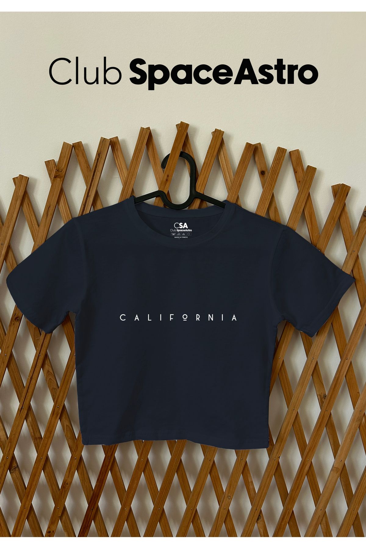ClupSpaceAstro California Baskılı Pamuklu Likralı Bisiklet Yaka Crop Kadın Üst
