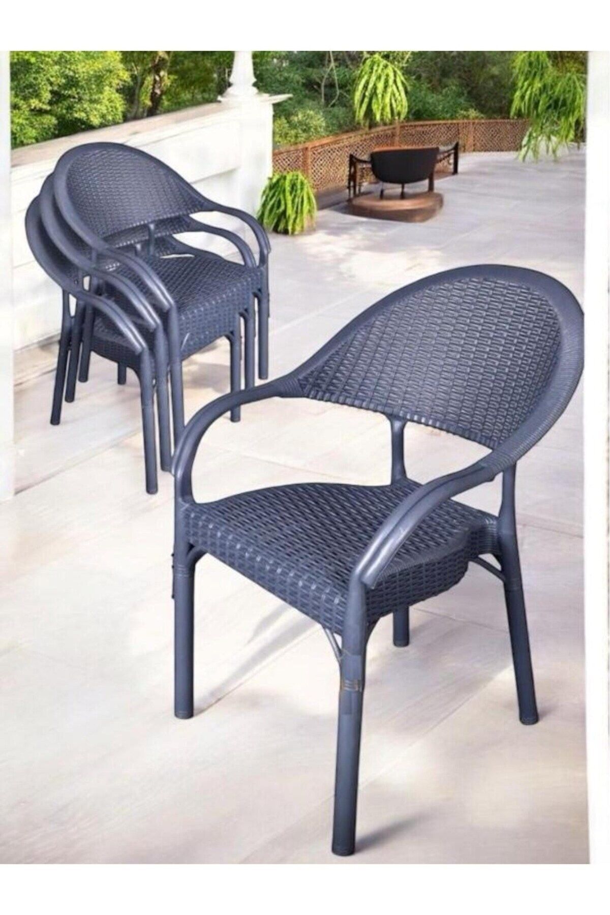FURNLİNE MOBİLYA Furnline Mobilya Bambu Rattan Kollu Sandalye Koltuk Tekli Set