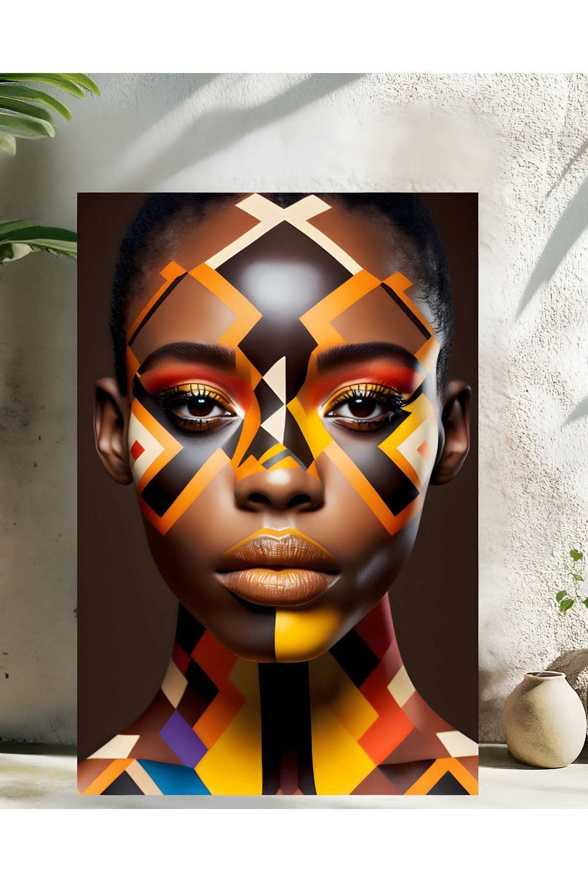 Levhane Afro Sanat Temalı Metal Tablo - Kadın Portre & Soyut Tasarım - 1 mm Alüminyum - UltraHD Baskı