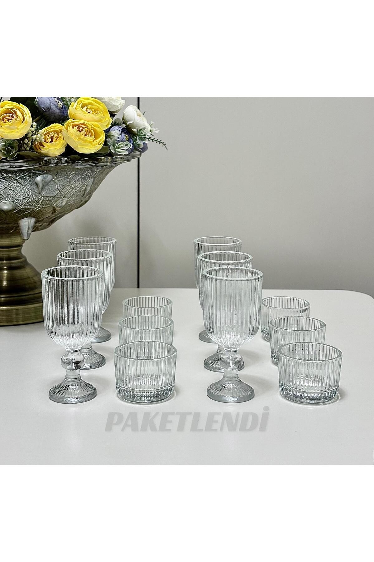 PAKETLENDİ El Yapımı 12 Parça Çizgili Rocco Kahve Yanı Seti