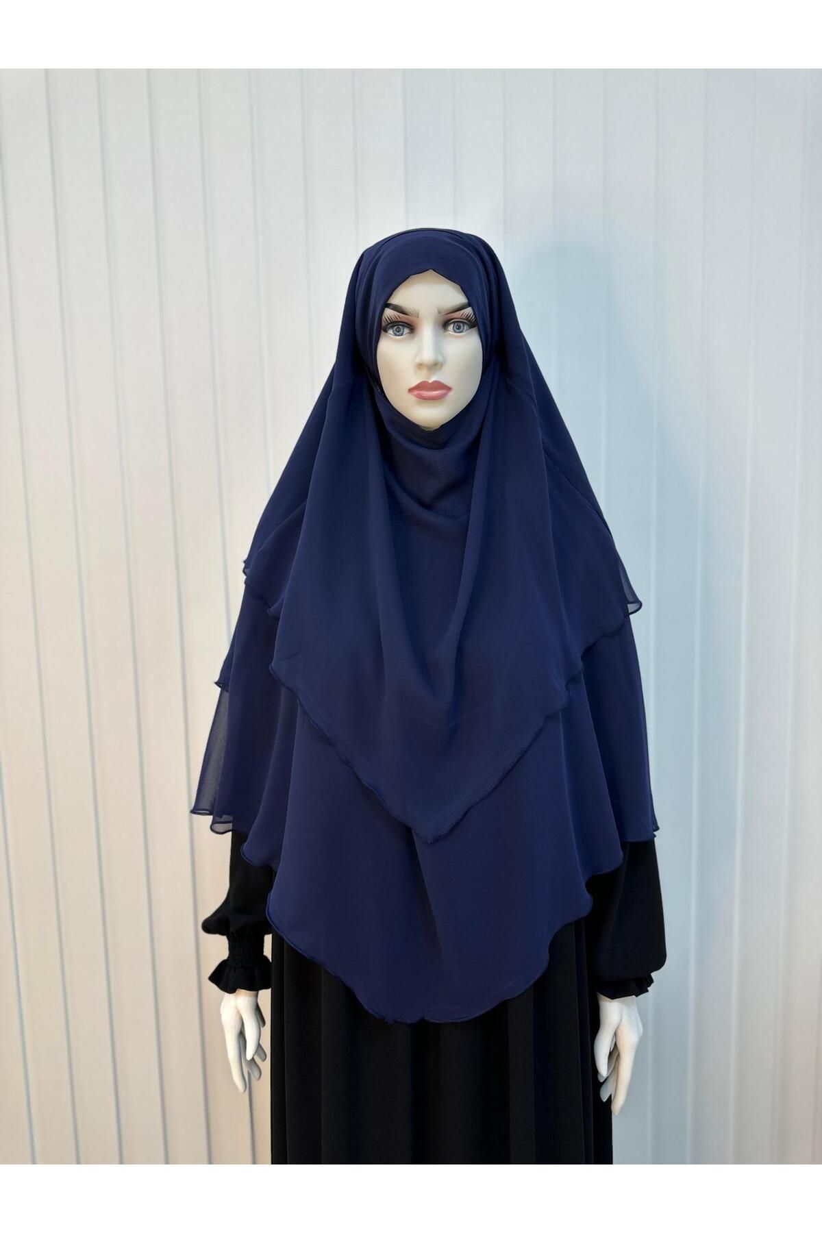 erasra class Tesettür Şifon Sufle,Hazır Peçeli, khımar ,hicap,Siyah
