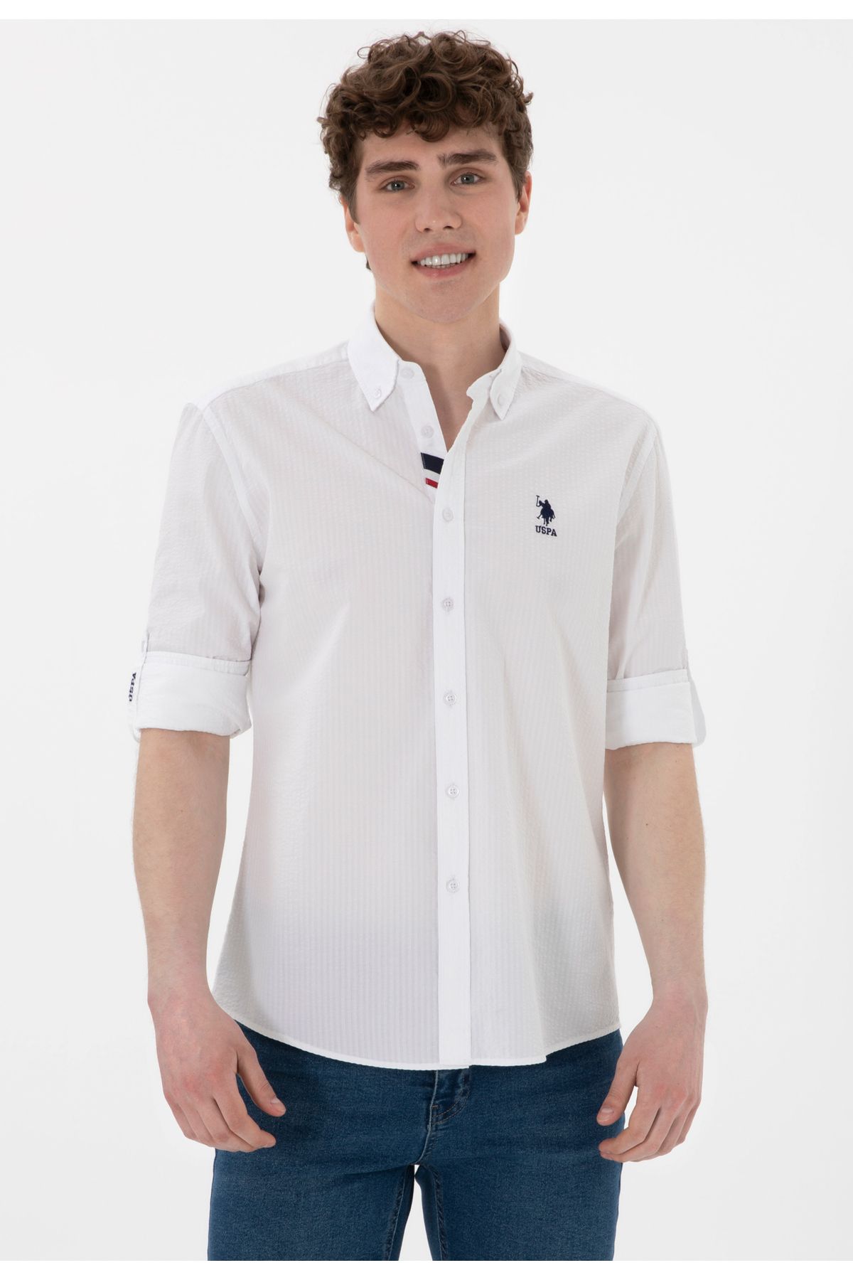 U.S. Polo Assn. U.S. Polo Assn. Beyaz Uzun Kollu Cepsiz Regular Fit Erkek Gömlek DMK.2170101.HARINO.