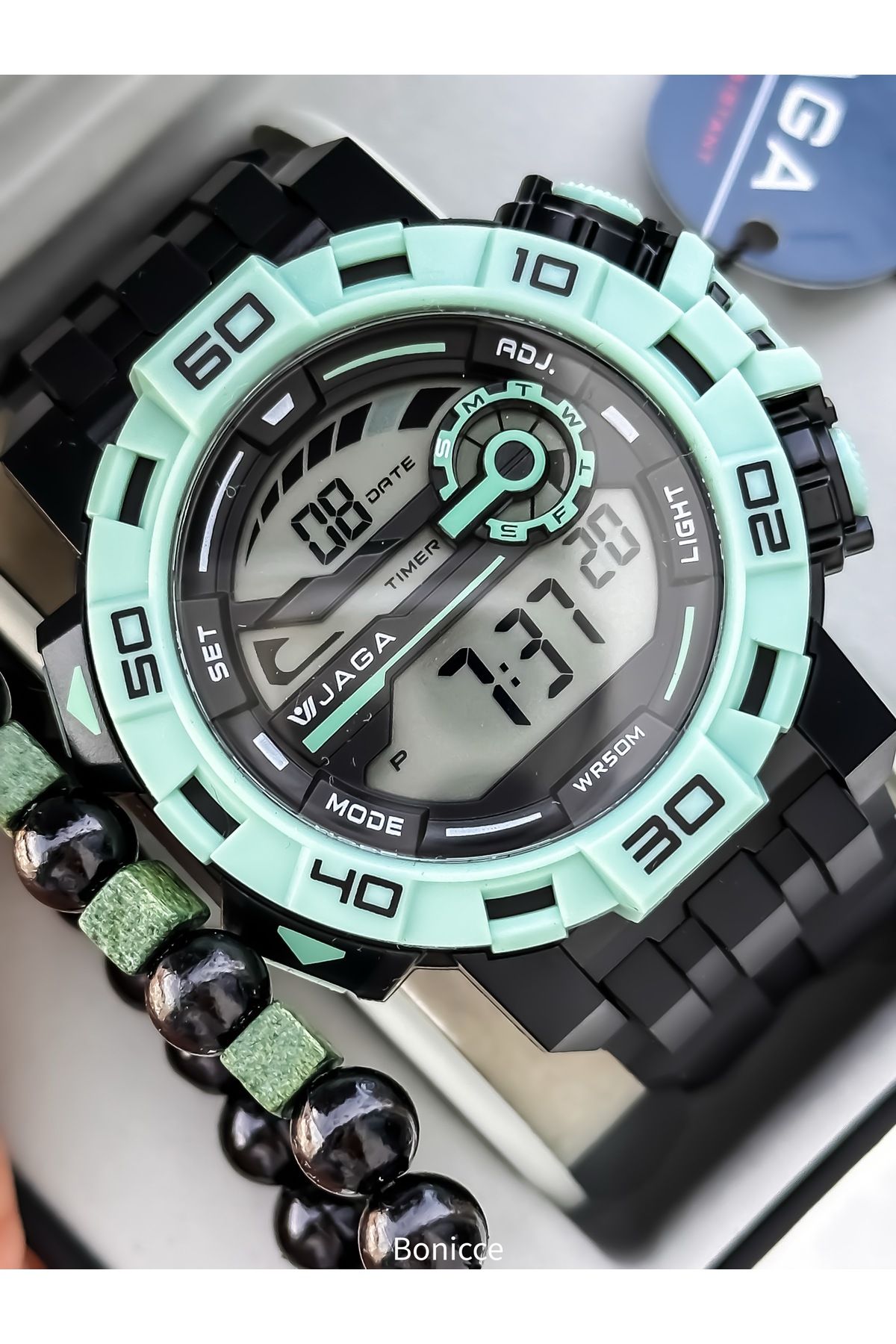 Jaga 50MM Havuz Deniz Kullanım,Işıklı,Takvimli,Kronometreli SİYAH Silikon Dijital SPOR Kadın Kol Saati