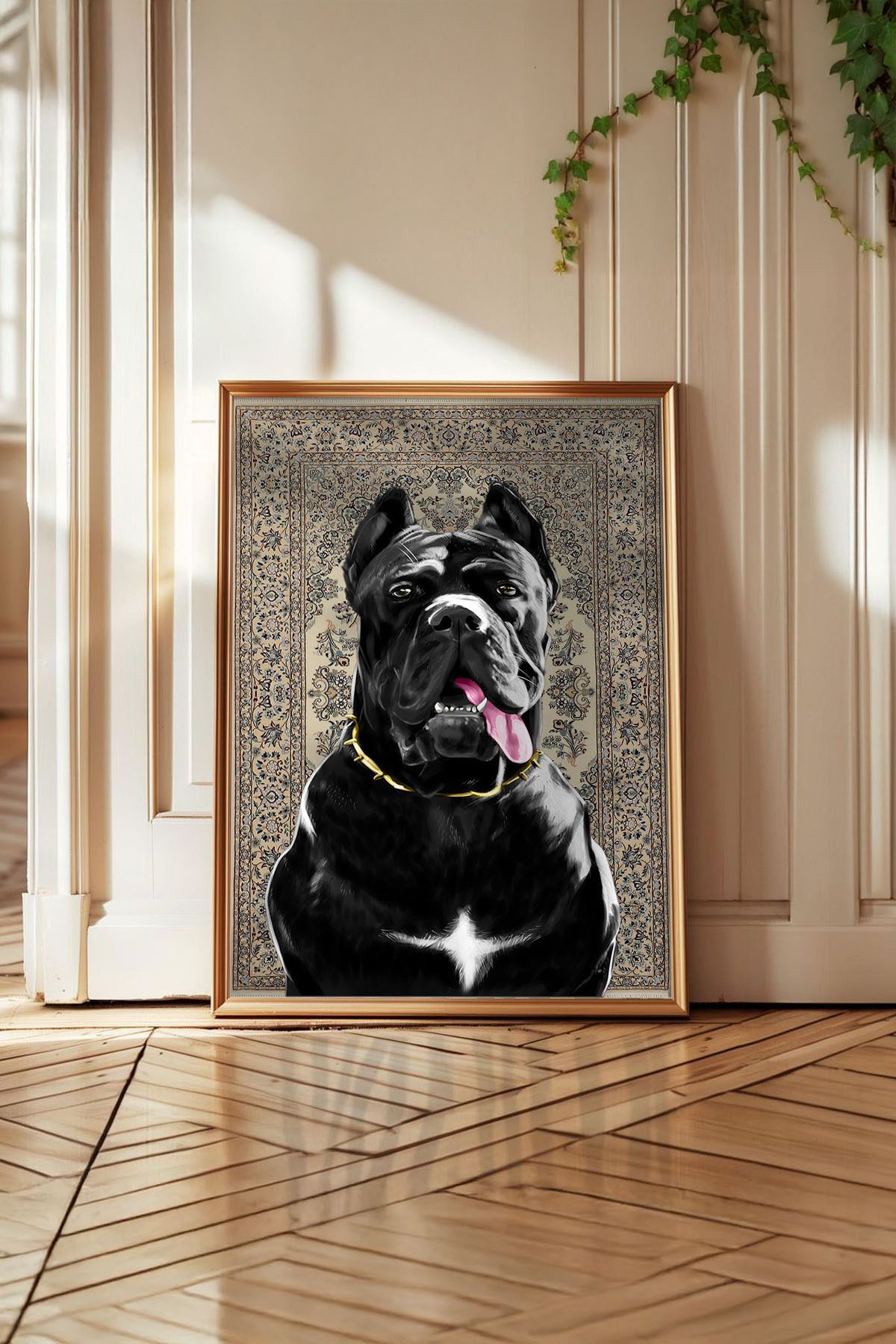 Huca Cane Corso- İran Halısı Poster - Resim Yapılmış Halı - Hayvan Poster - Vintage - Boho
